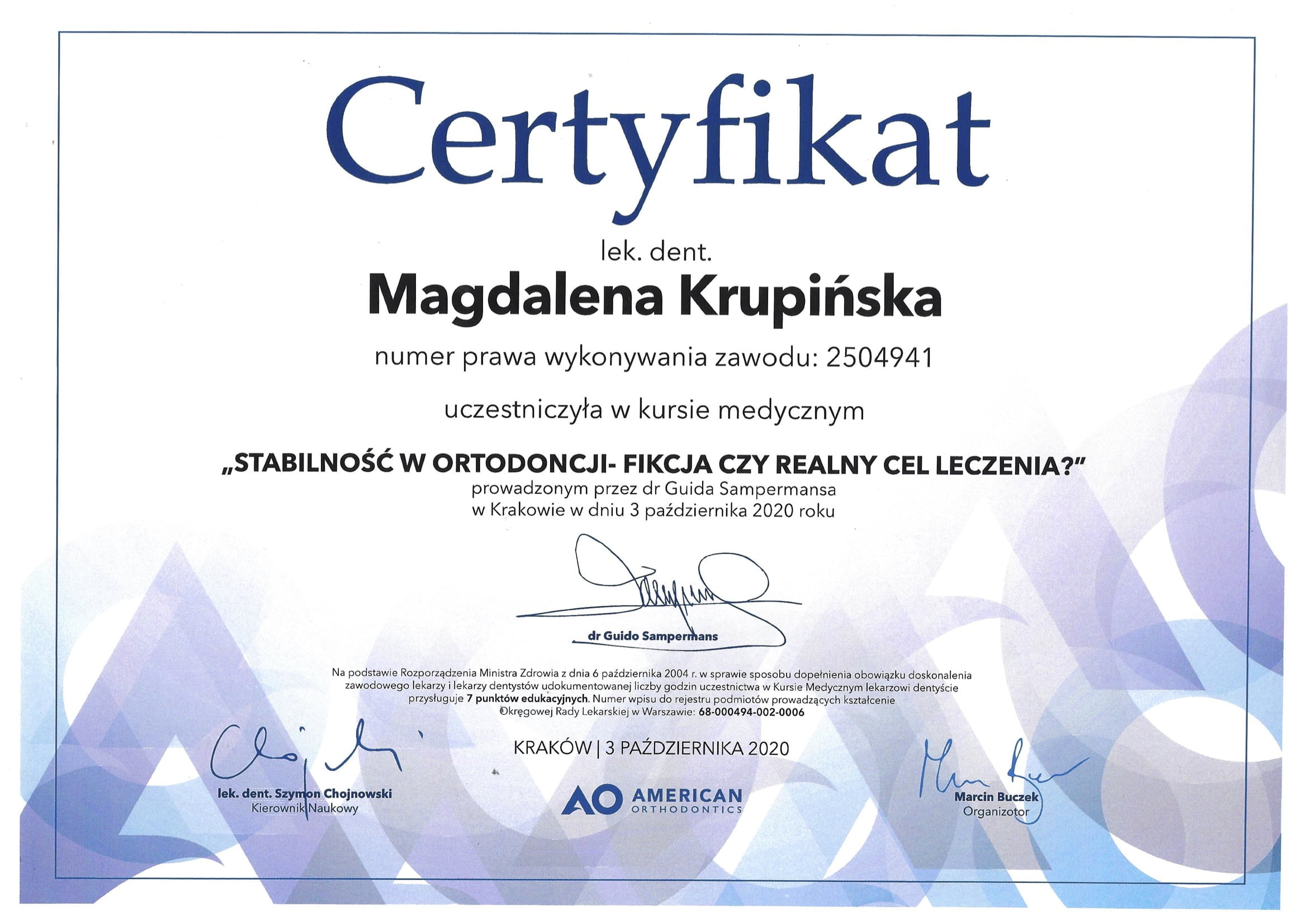 Magdalena Krupińska certyfikat 32
