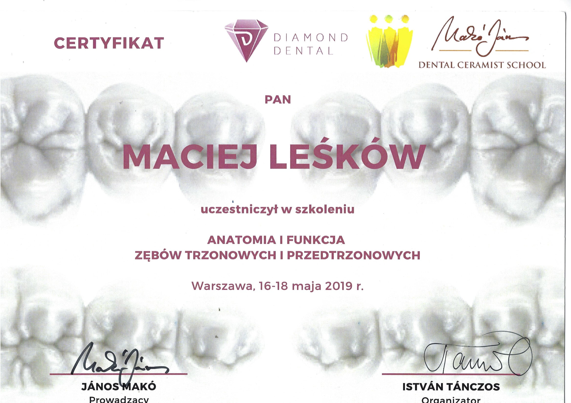 Maciej Leśków certyfikat 2
