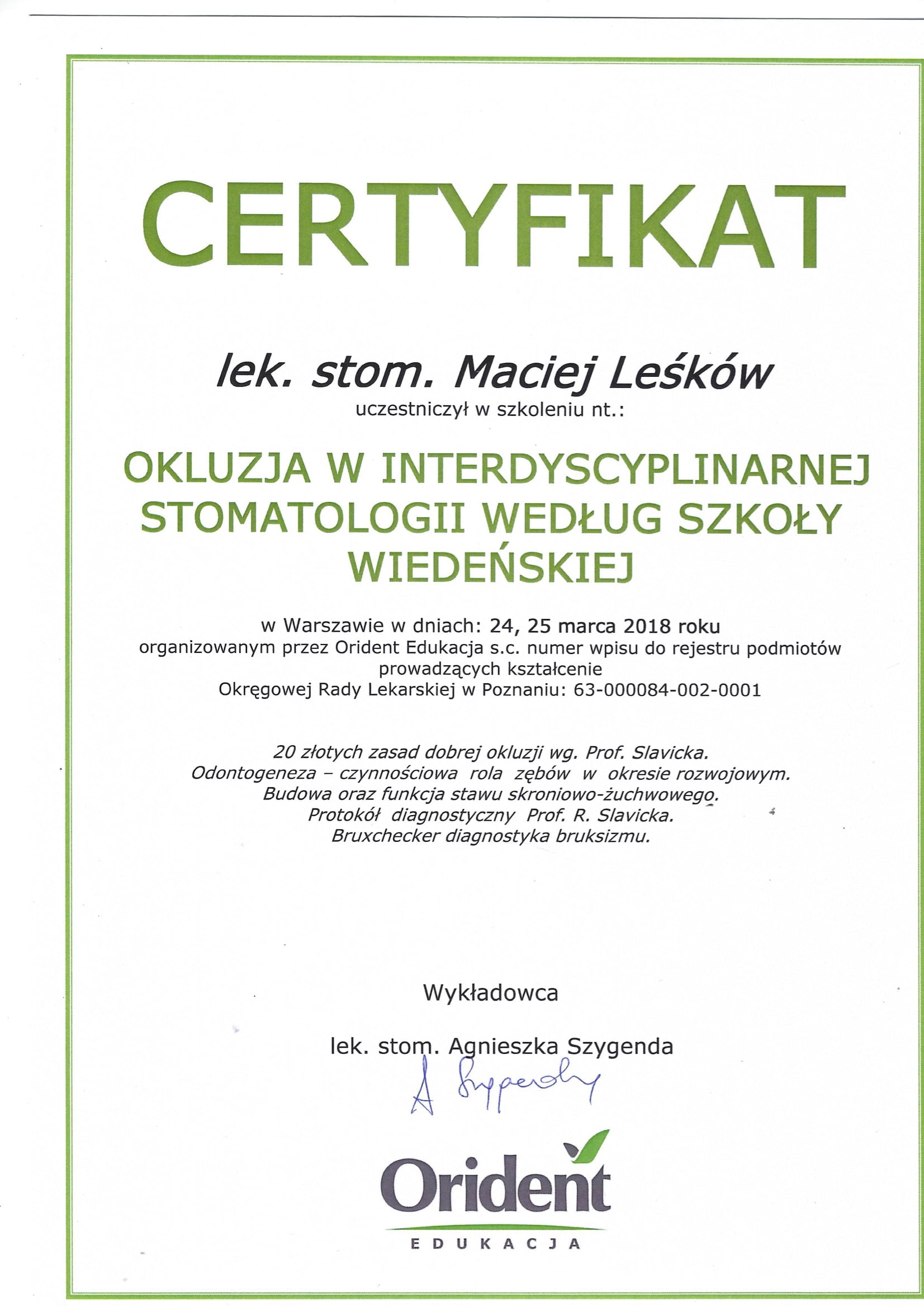Maciej Leśków certyfikat 6