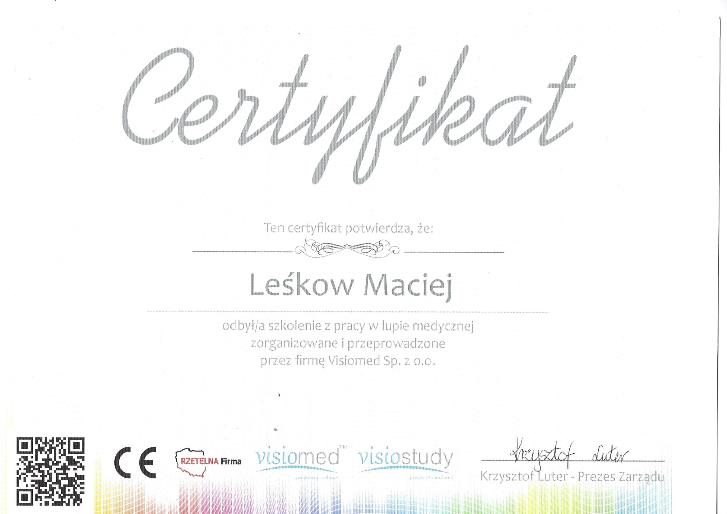 Maciej Leśków certyfikat 7