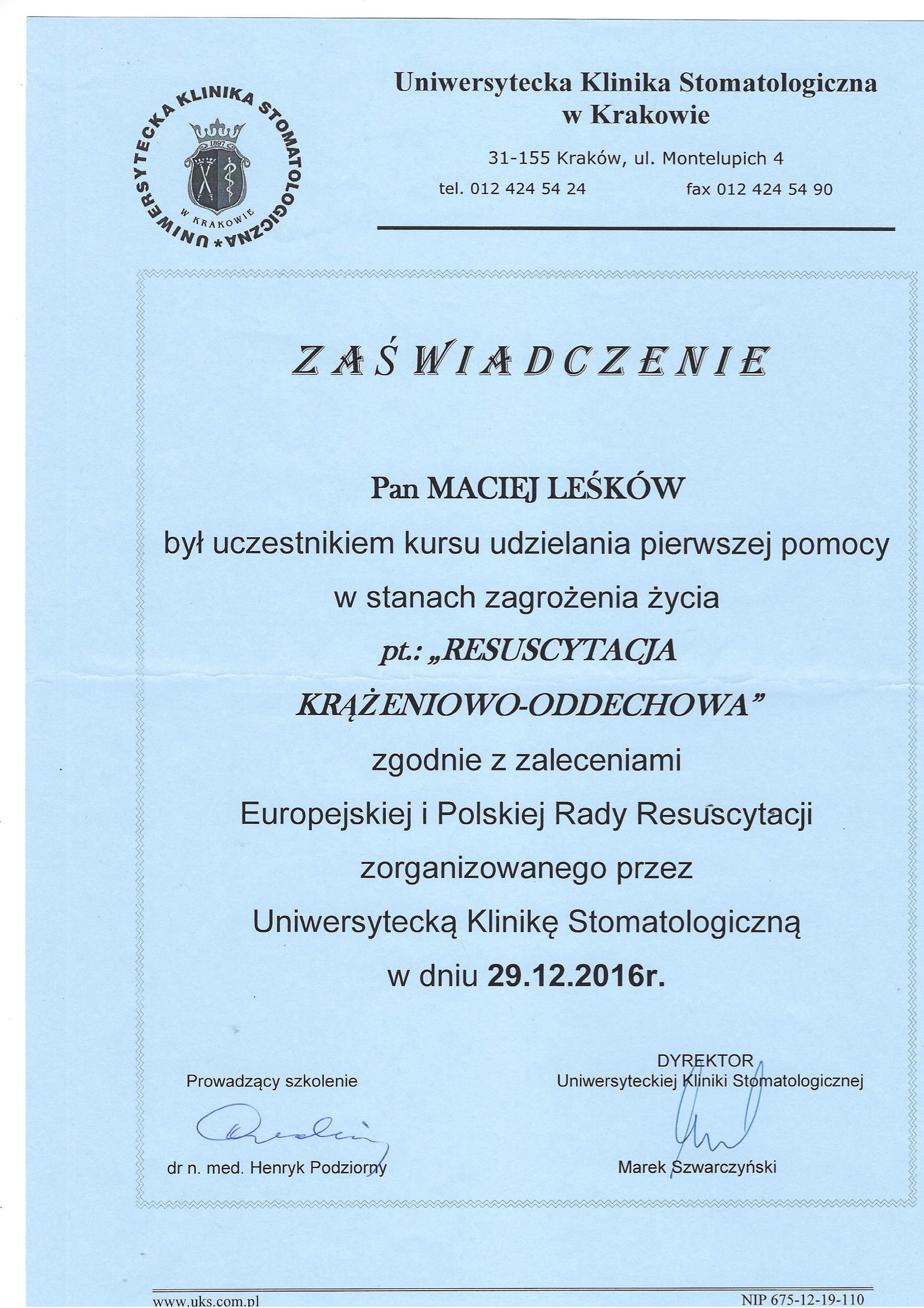 Maciej Leśków certyfikat 9