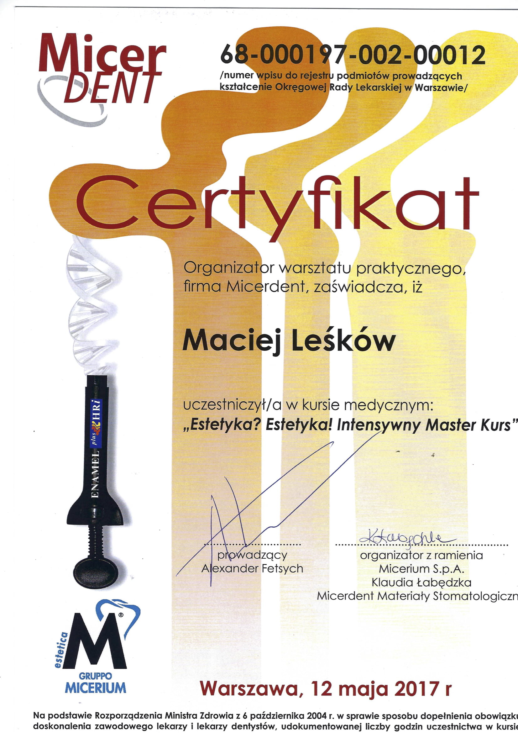 Maciej Leśków certyfikat 10