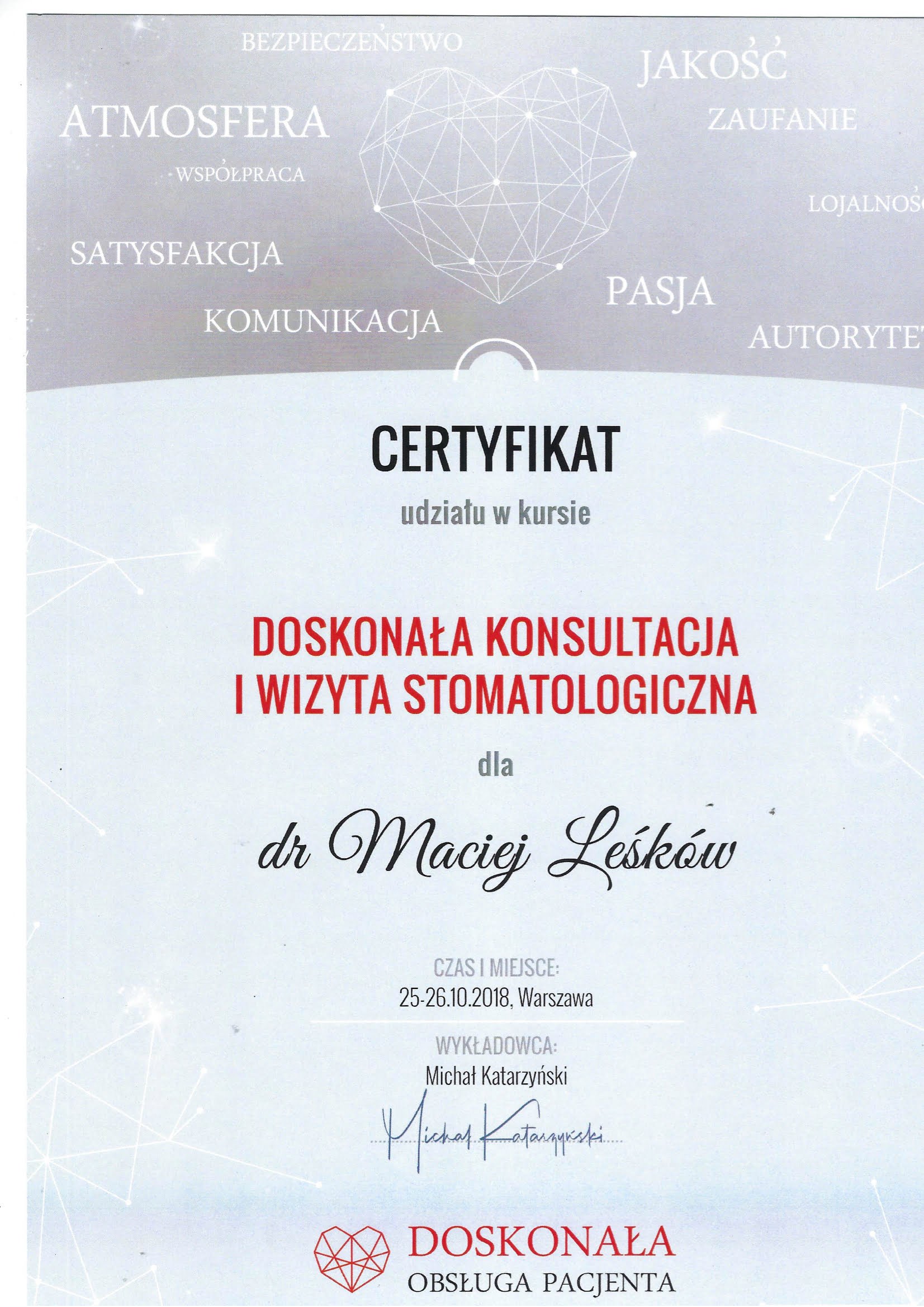 Maciej Leśków certyfikat 15