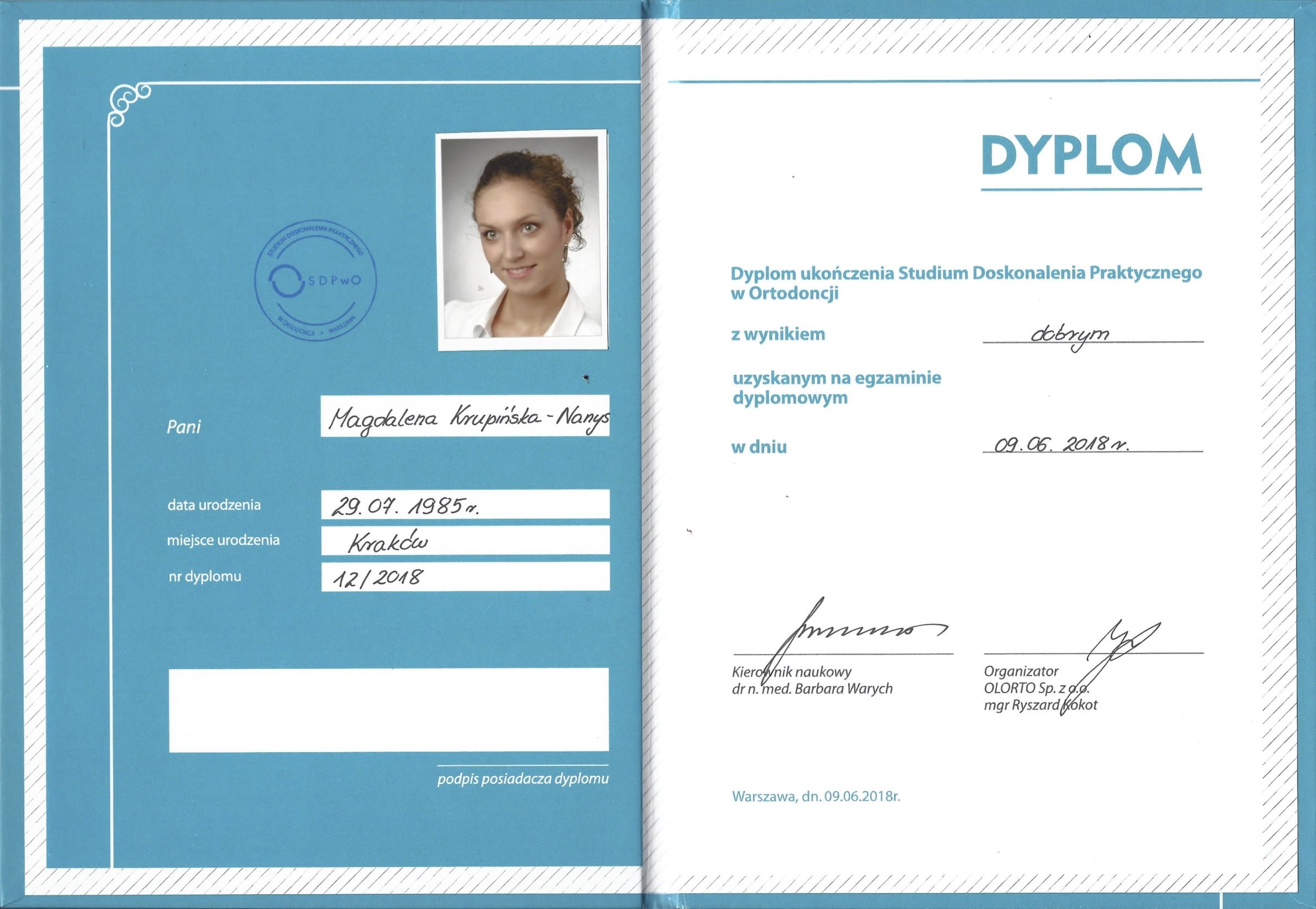 Magdalena Krupińska certyfikat 60