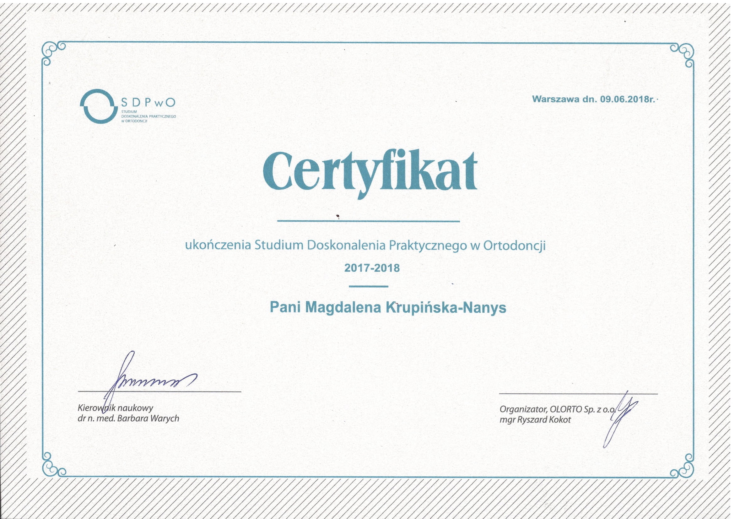 Magdalena Krupińska certyfikat 59