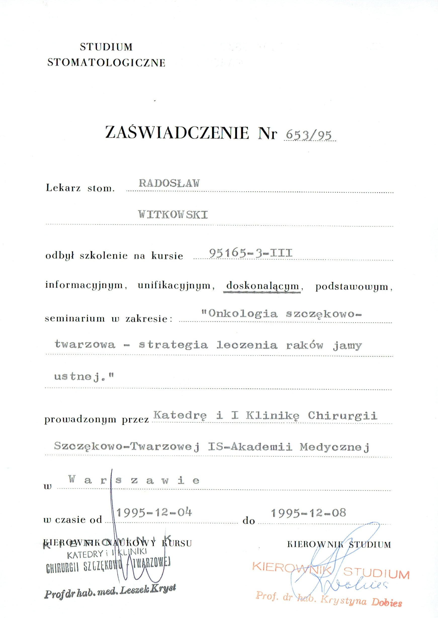 Radosław Witkowski certyfikat 5