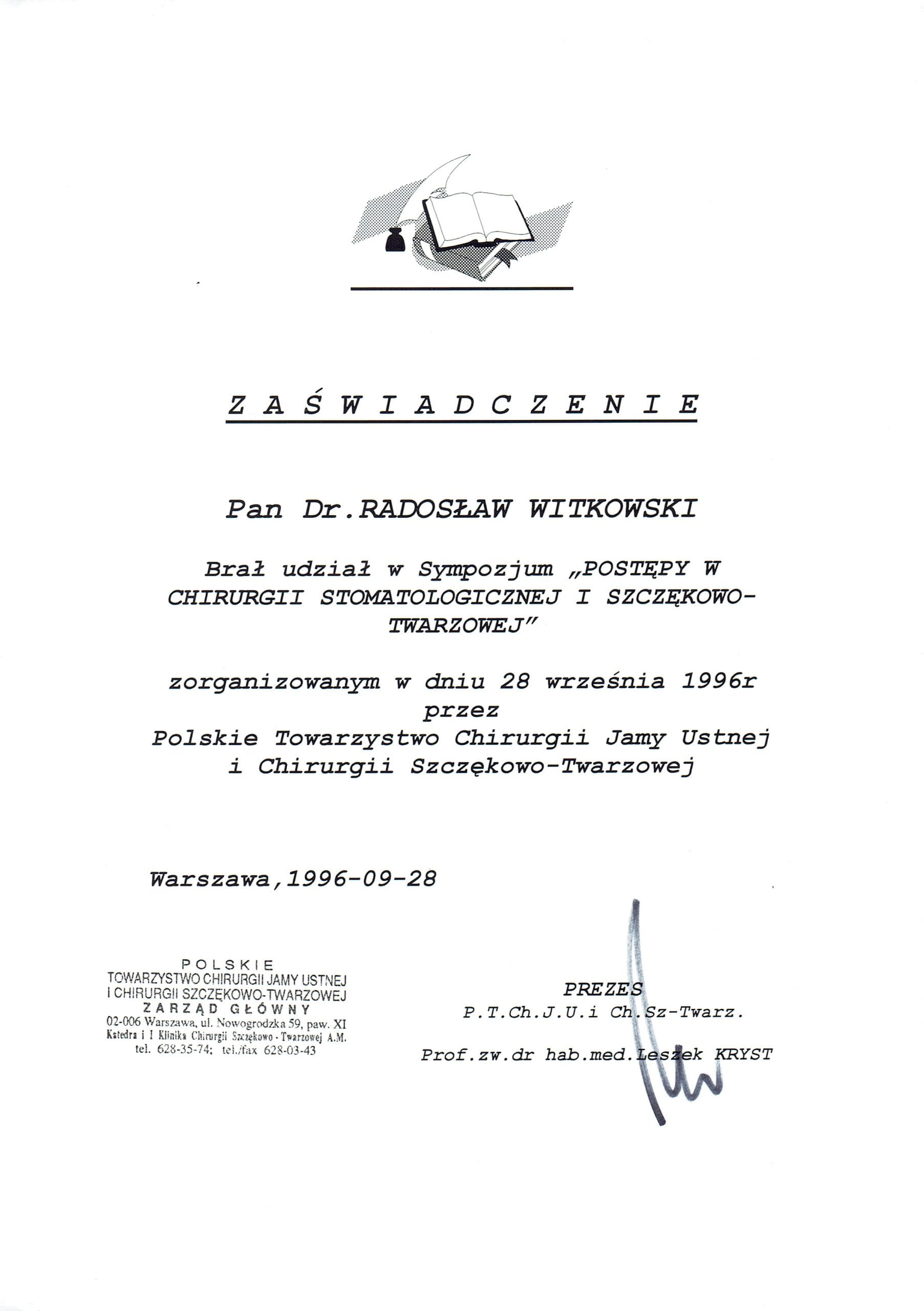 Radosław Witkowski certyfikat 10