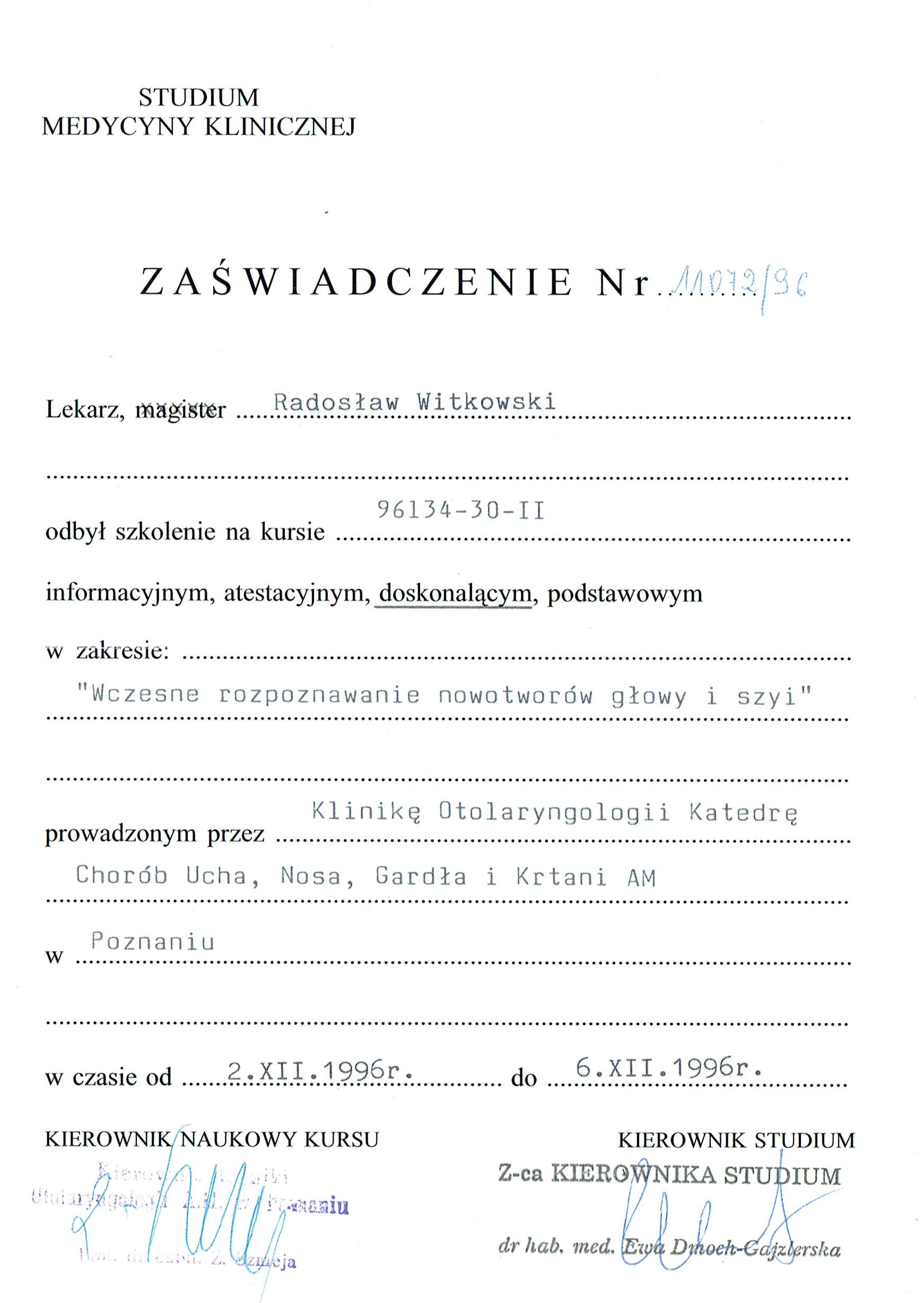 Radosław Witkowski certyfikat 11
