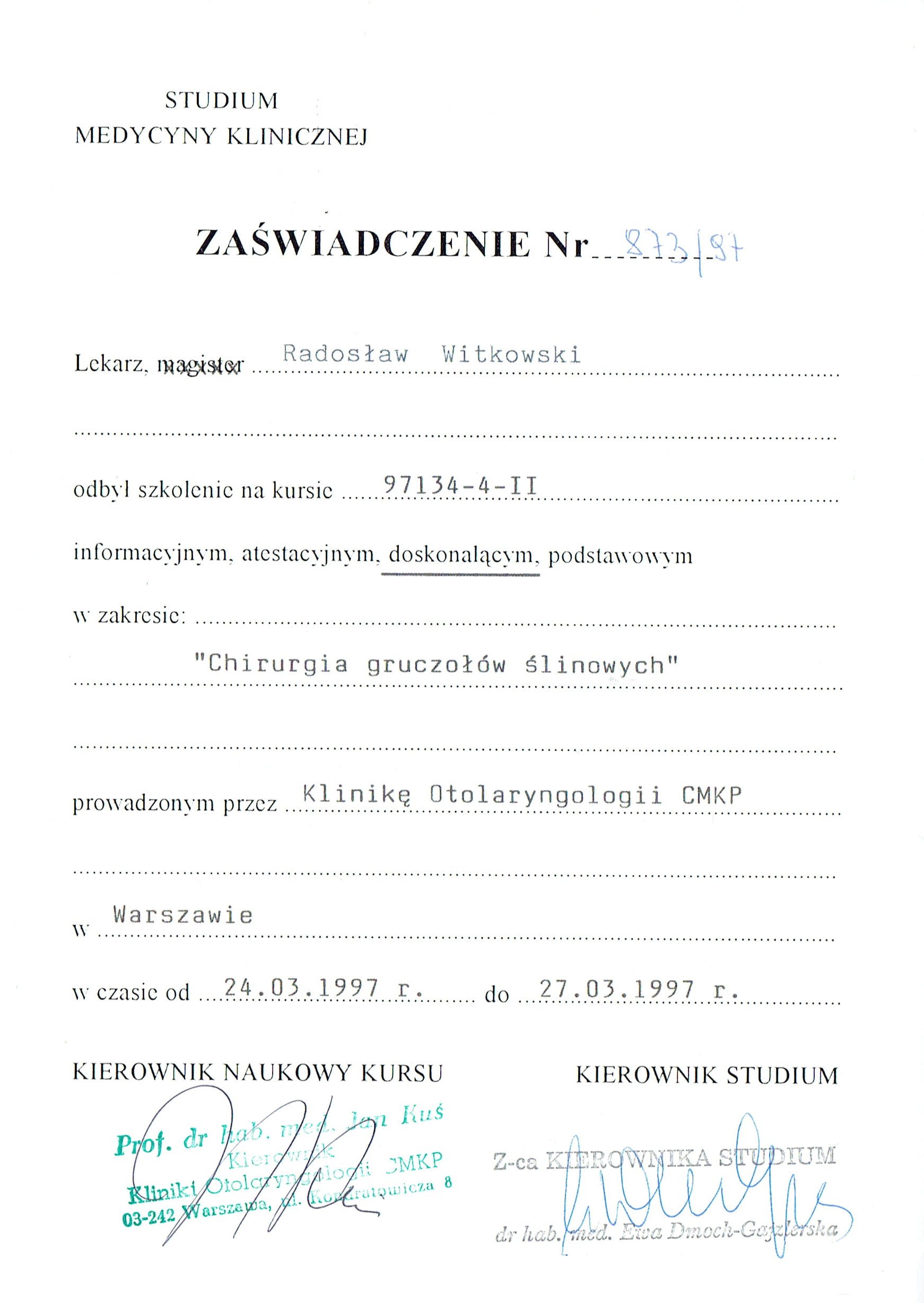 Radosław Witkowski certyfikat 12