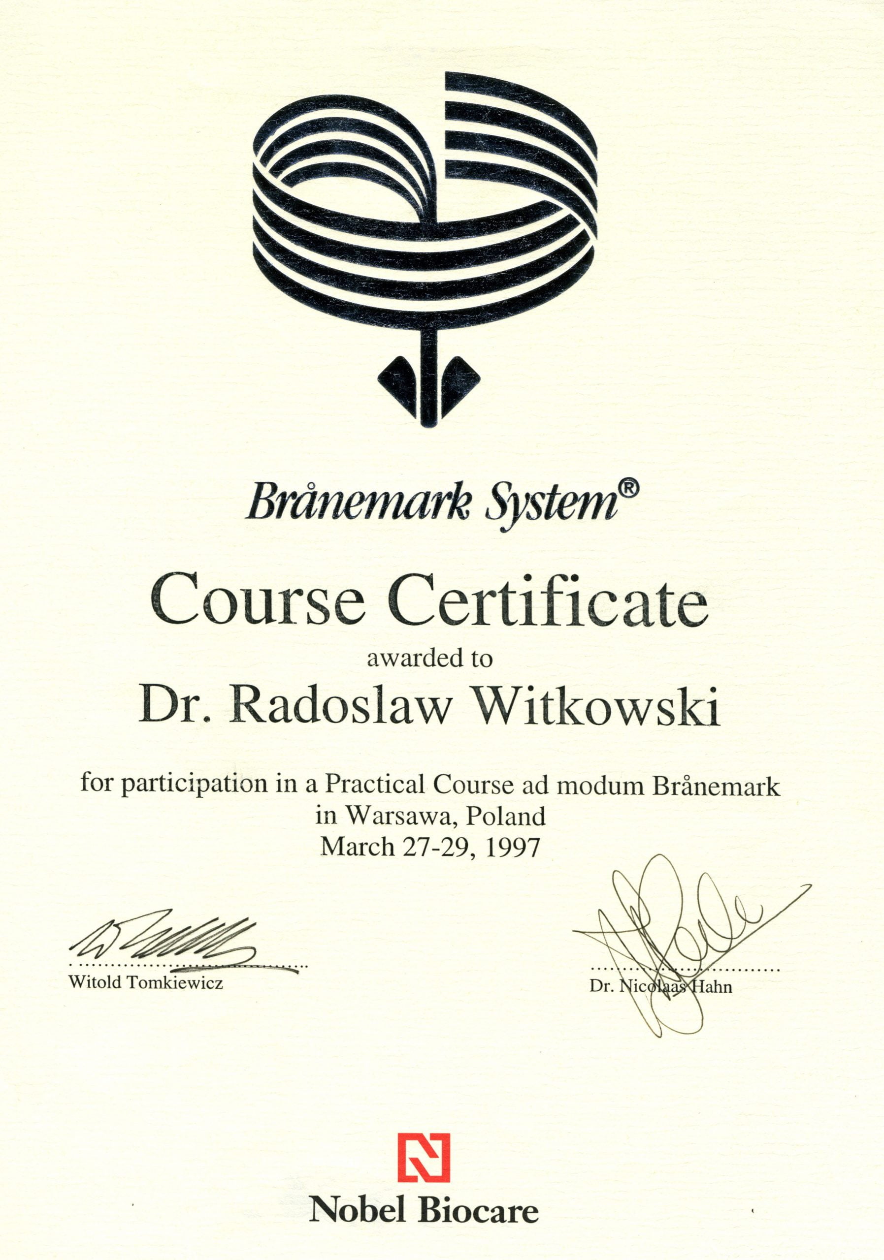 Radosław Witkowski certyfikat 13