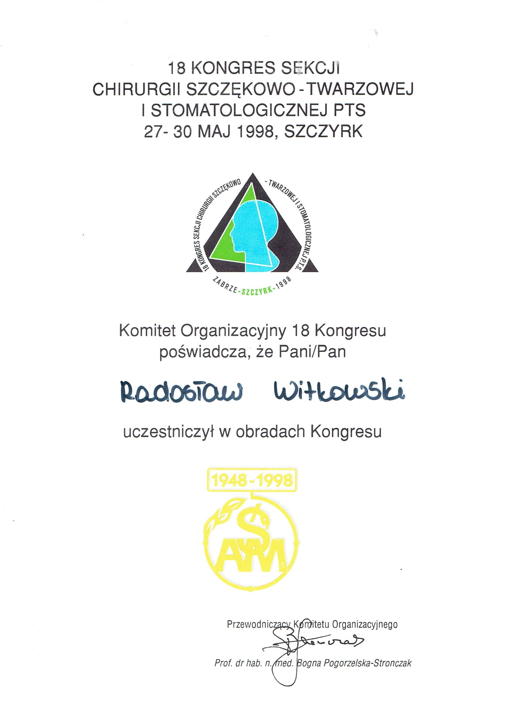 Radosław Witkowski certyfikat 18
