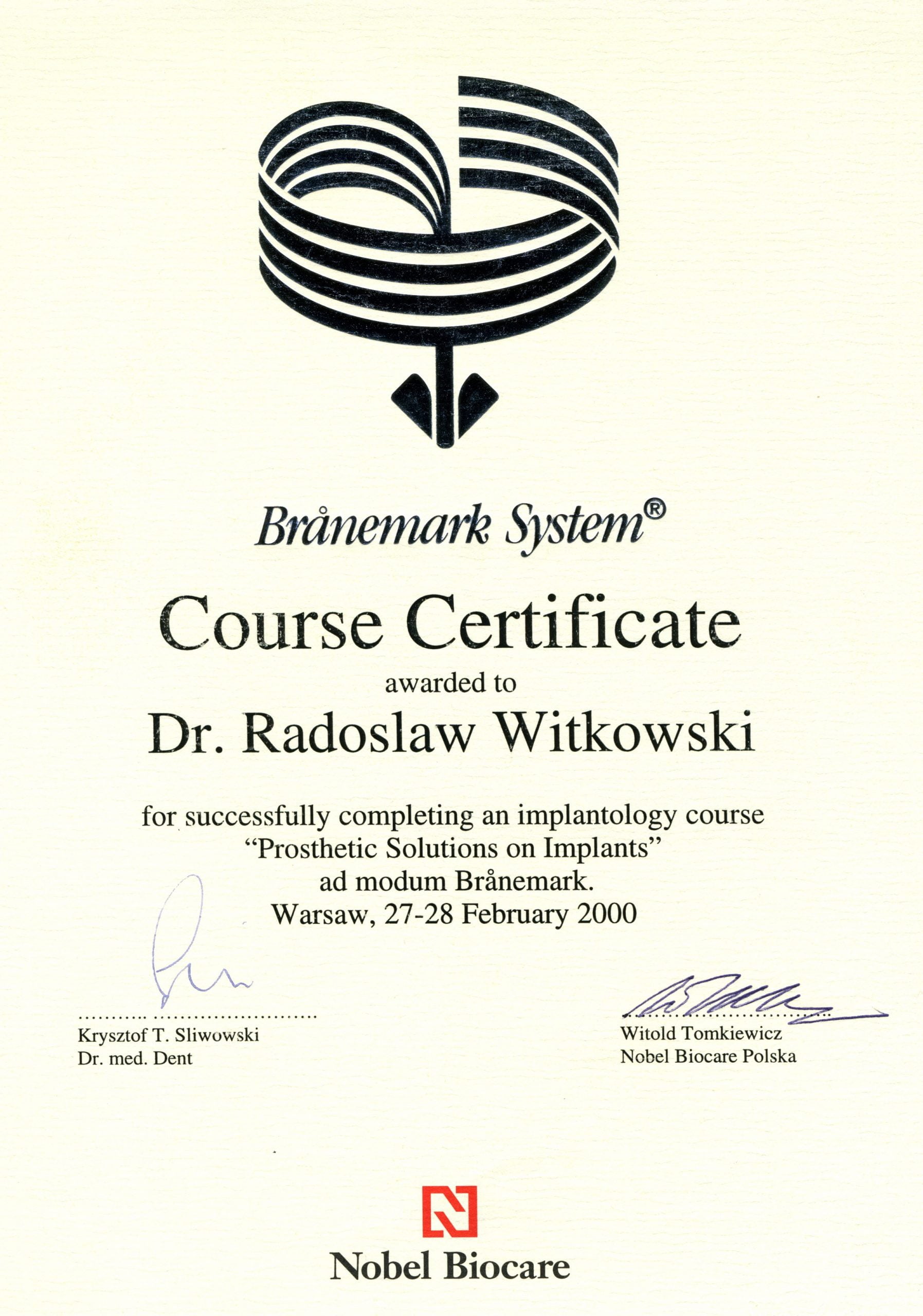 Radosław Witkowski certyfikat 21
