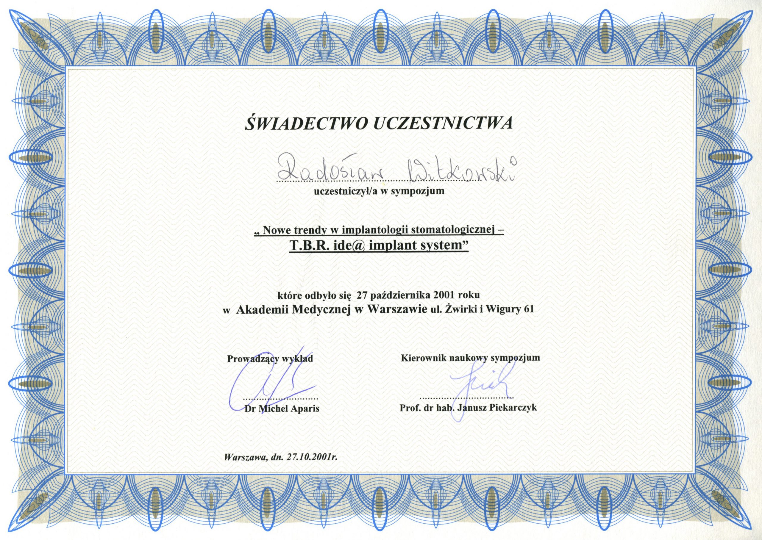 Radosław Witkowski certyfikat 26