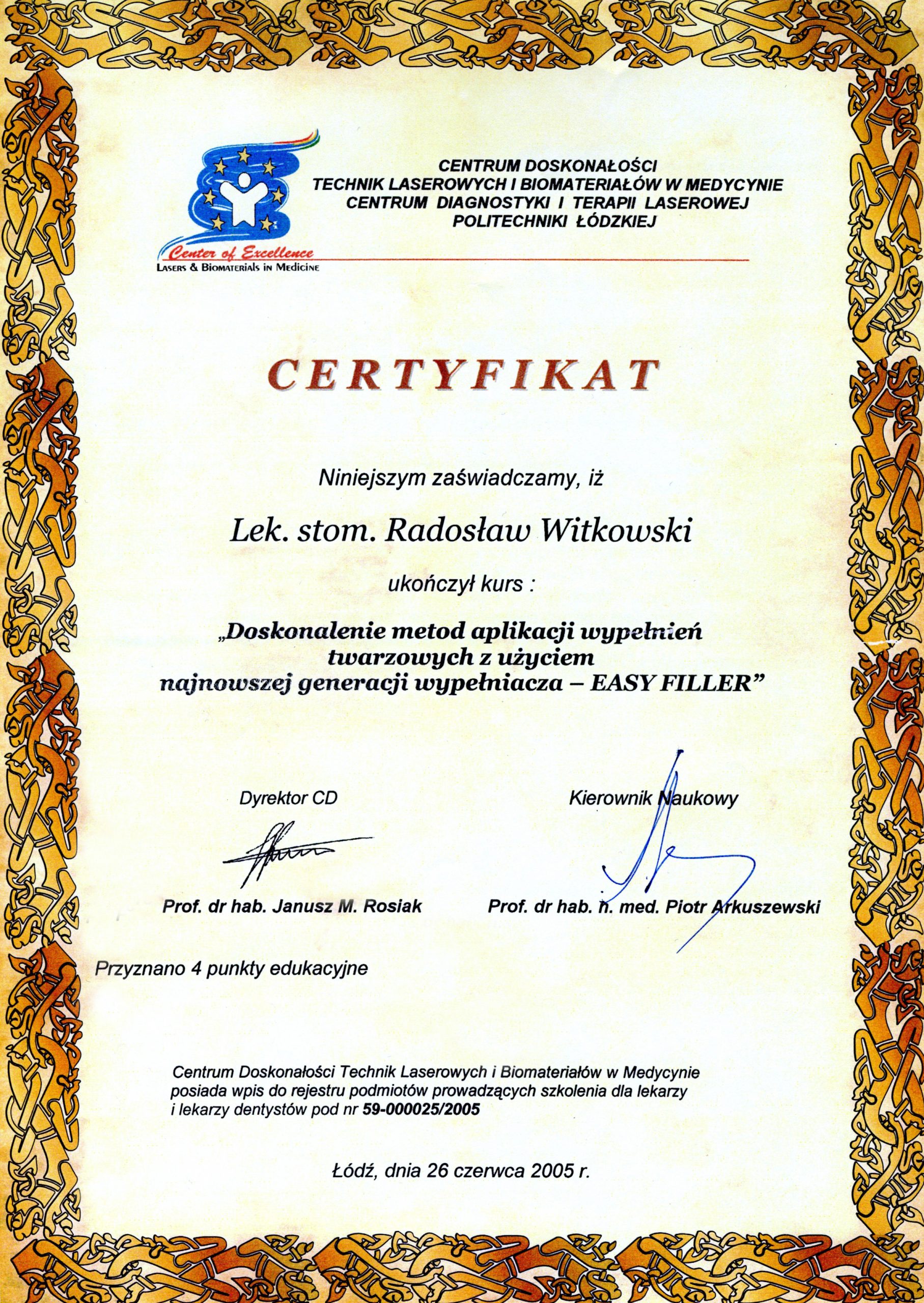 Radosław Witkowski certyfikat 43