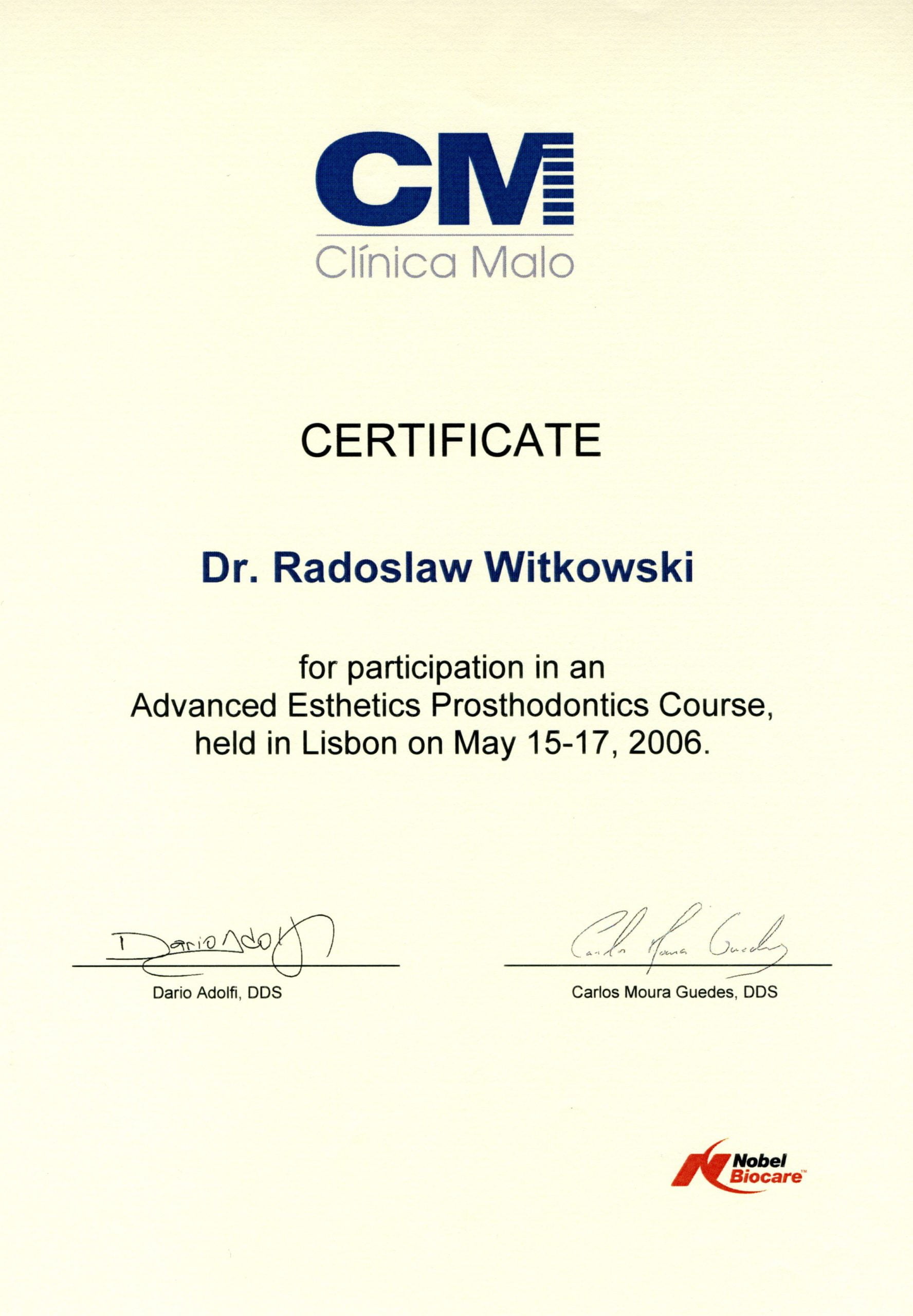 Radosław Witkowski certyfikat 48