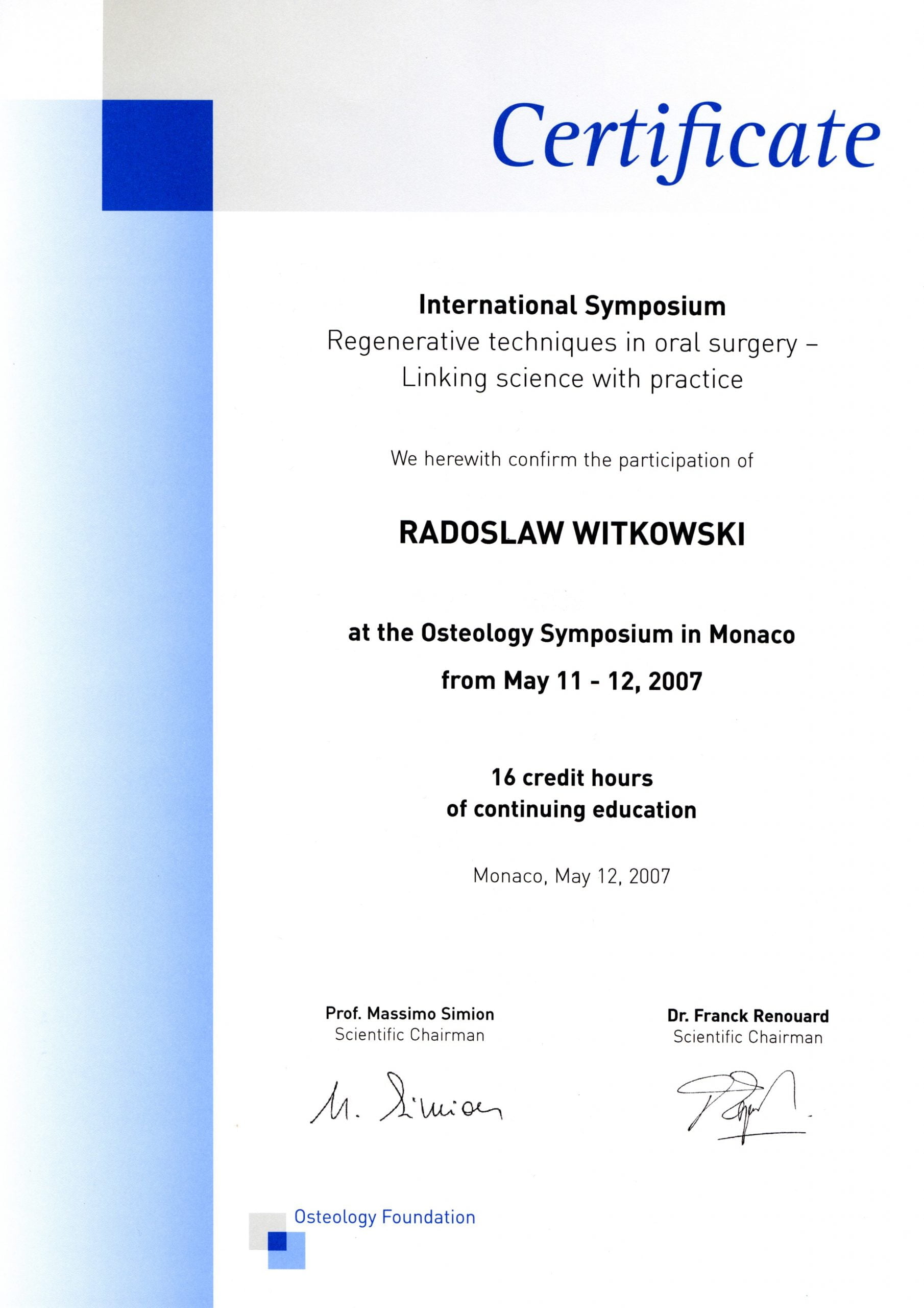 Radosław Witkowski certyfikat 57