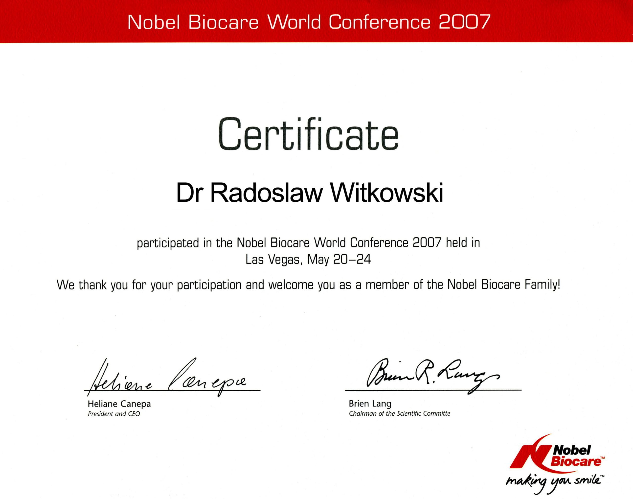 Radosław Witkowski certyfikat 58