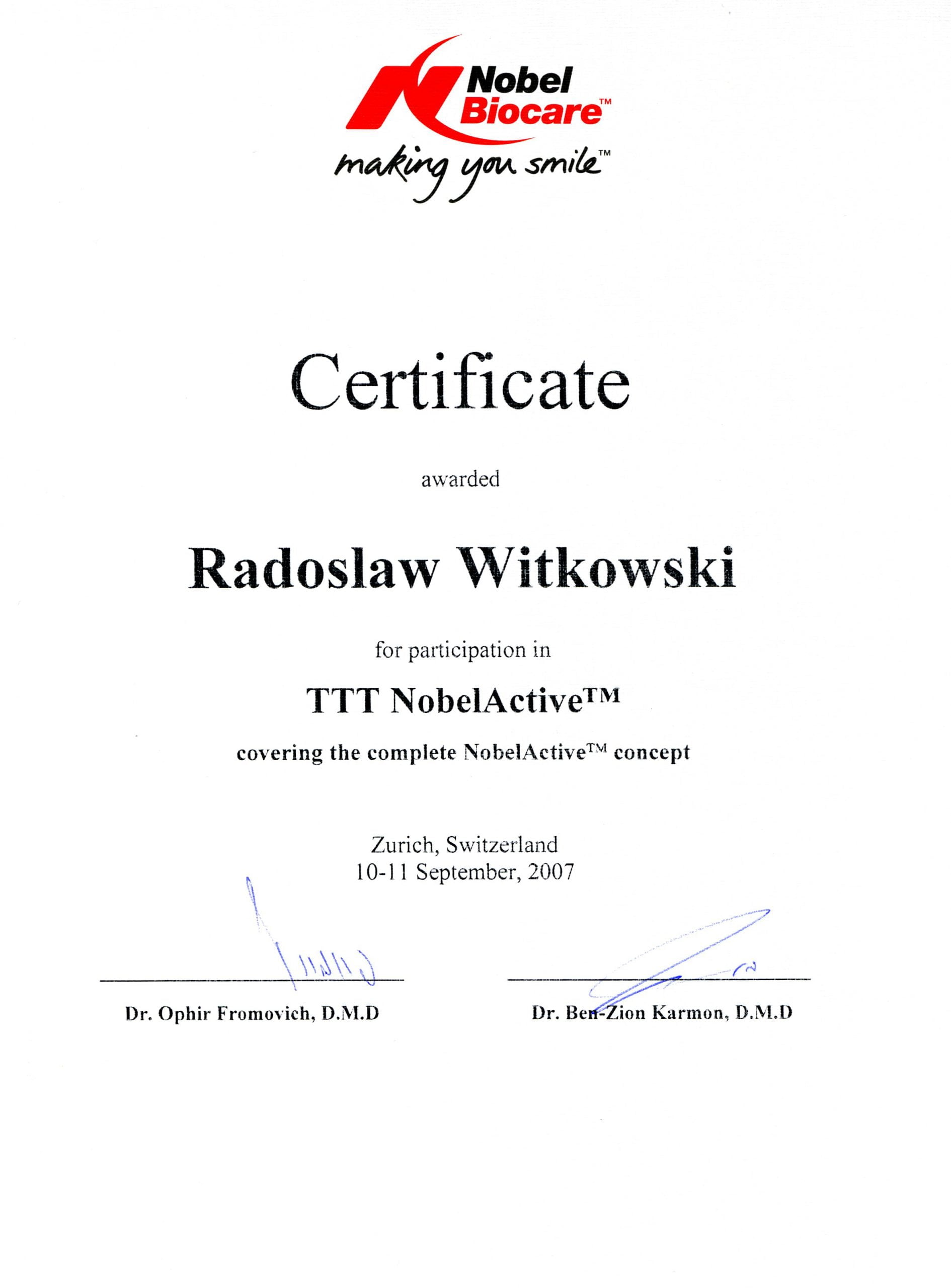 Radosław Witkowski certyfikat 59