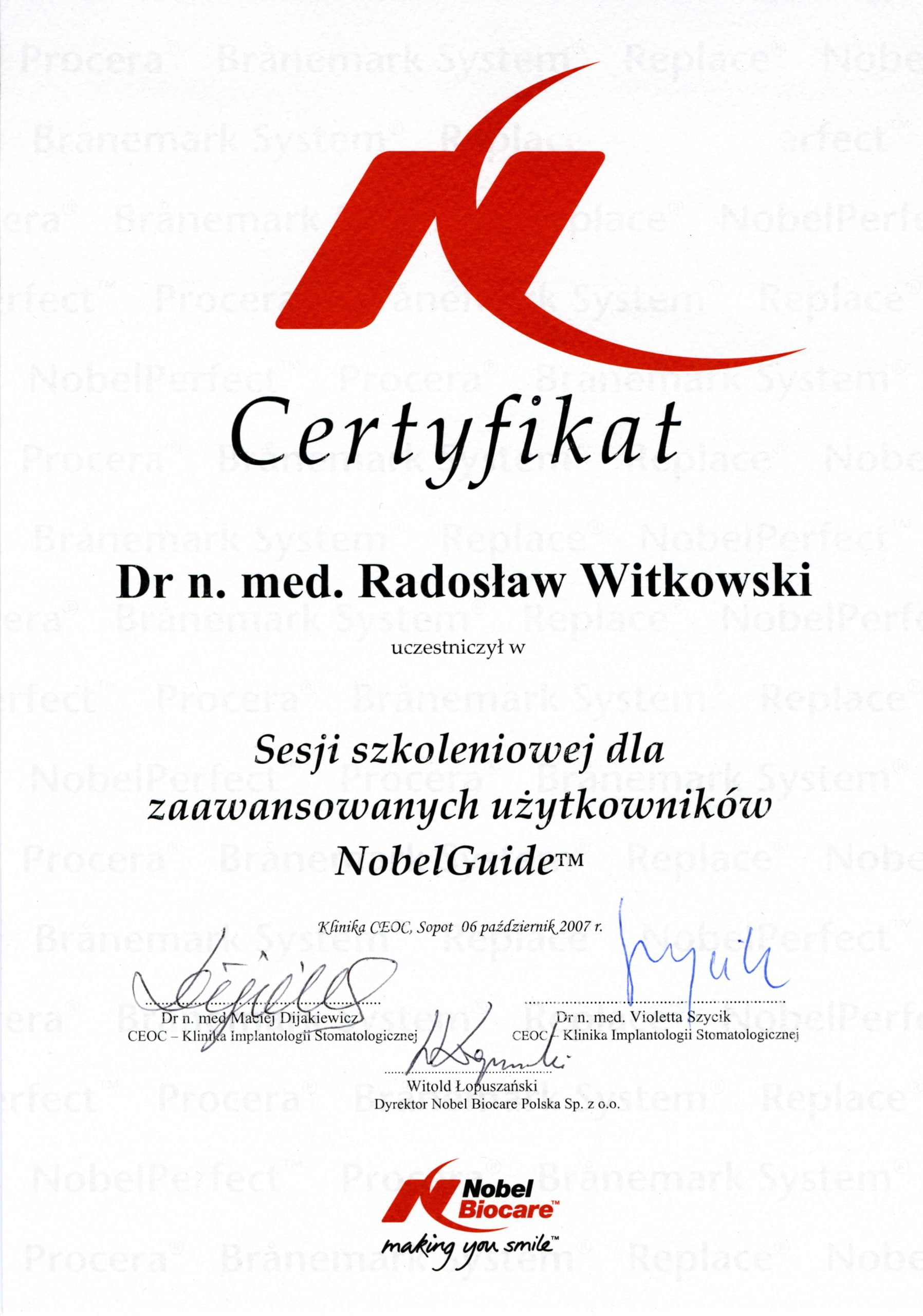 Radosław Witkowski certyfikat 61