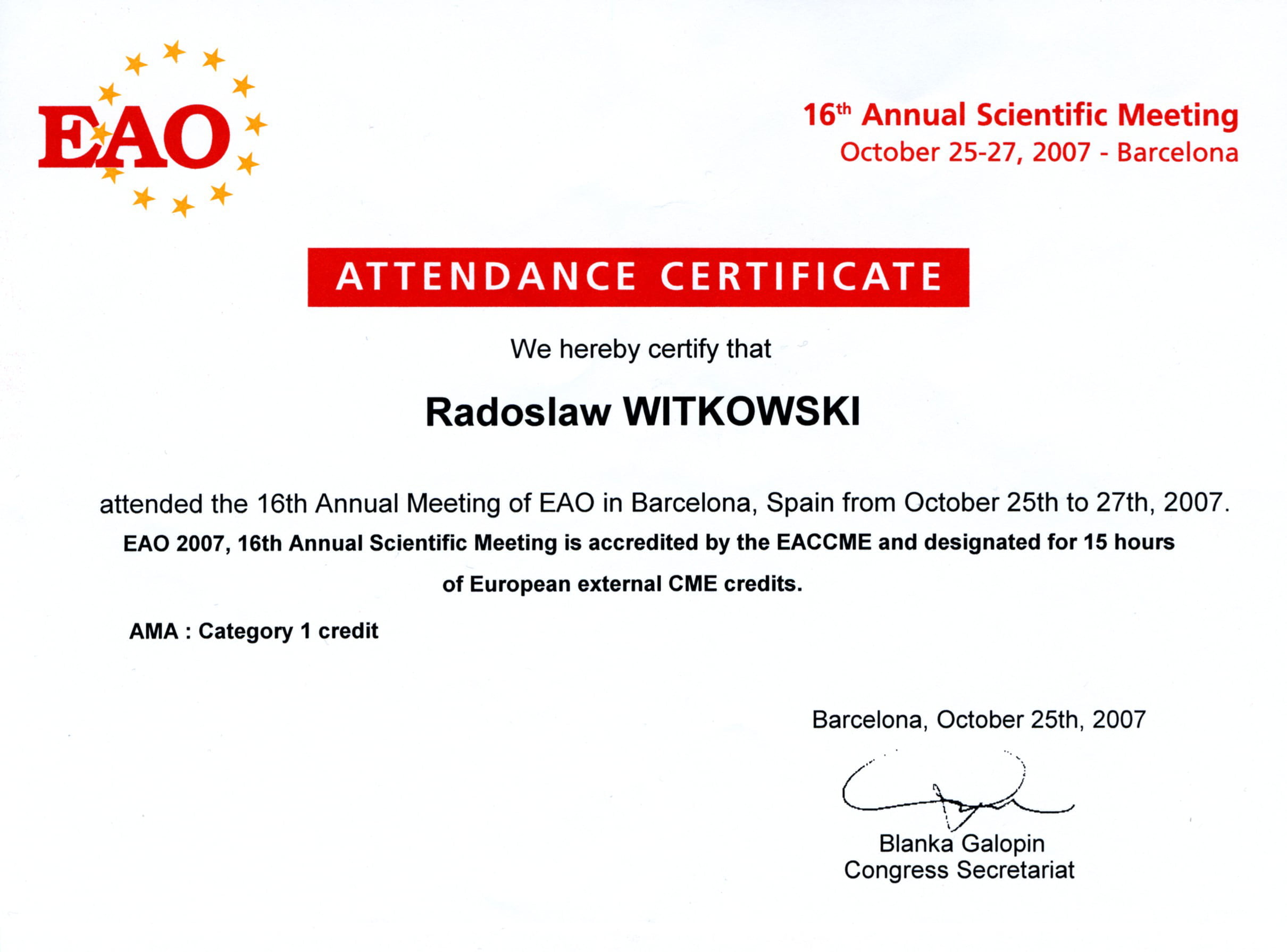 Radosław Witkowski certyfikat 62