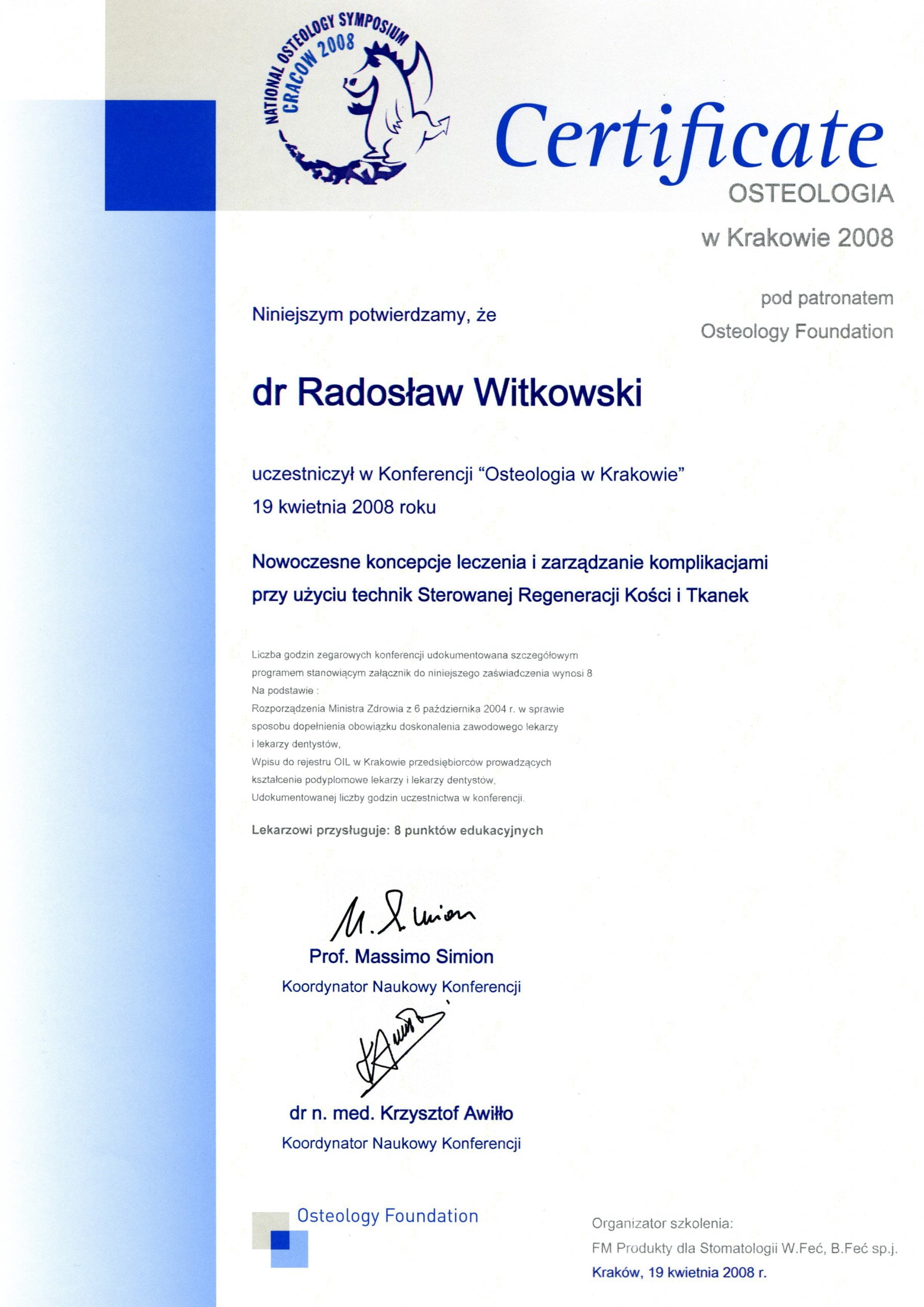 Radosław Witkowski certyfikat 65