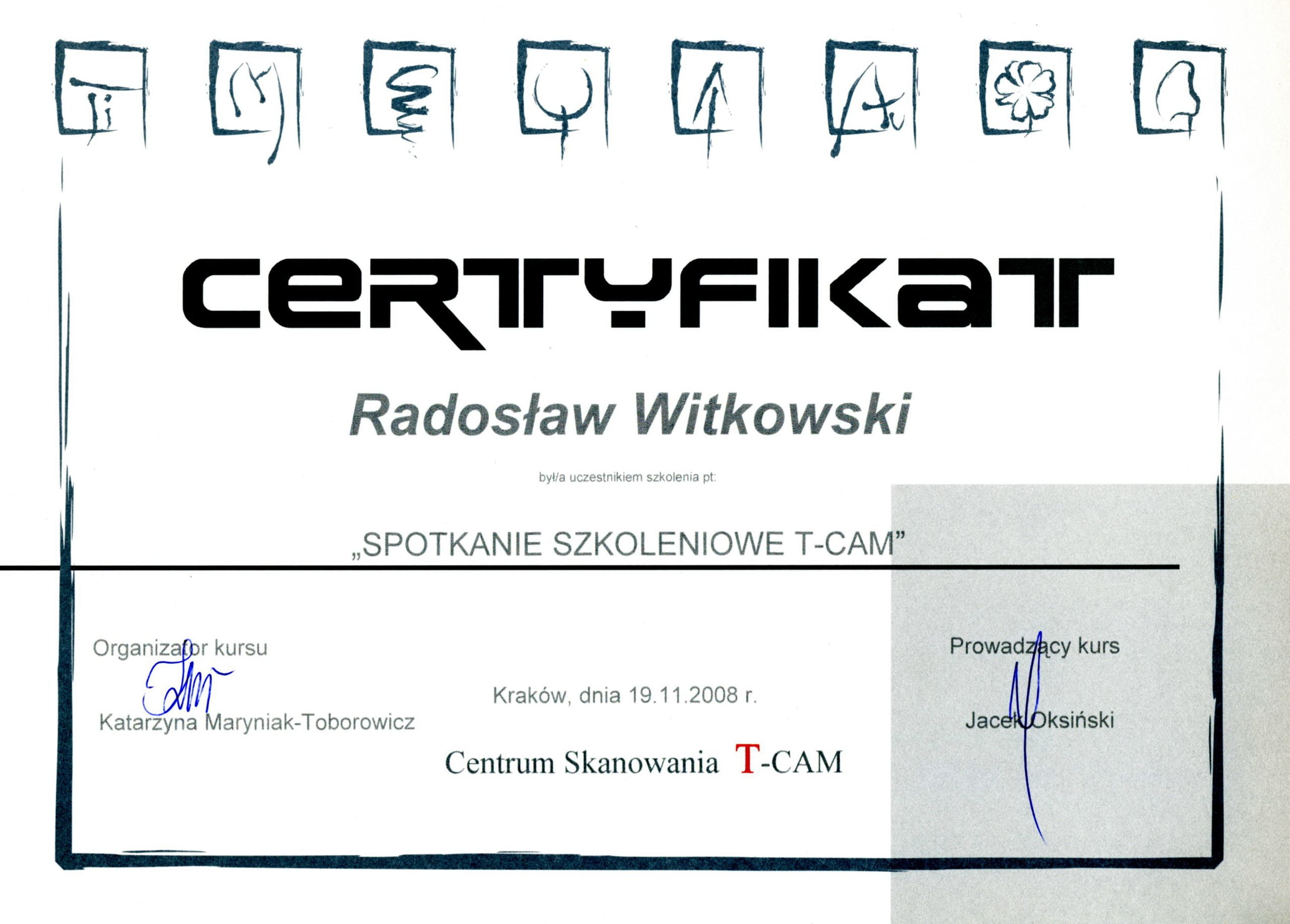 Radosław Witkowski certyfikat 71
