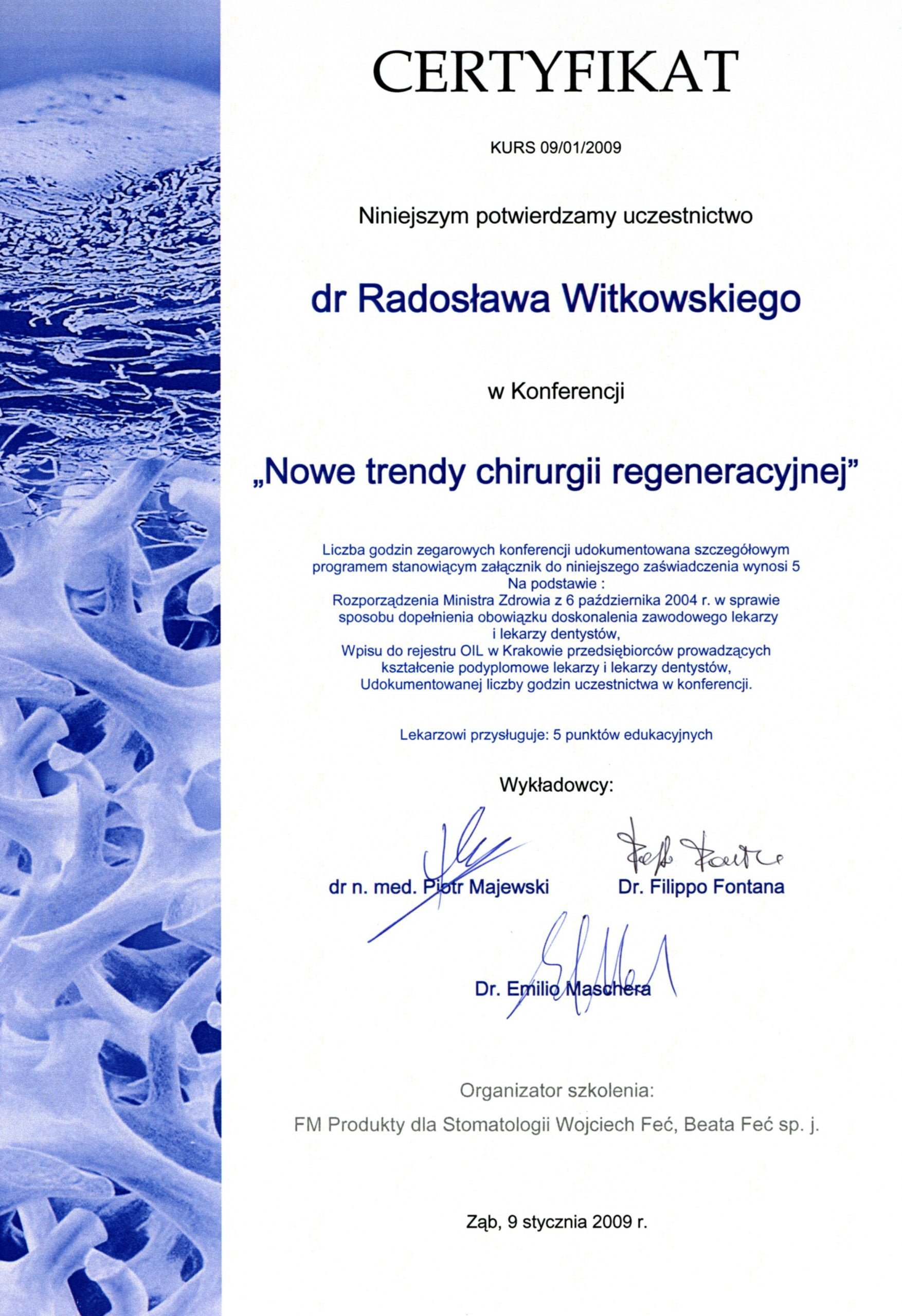 Radosław Witkowski certyfikat 72
