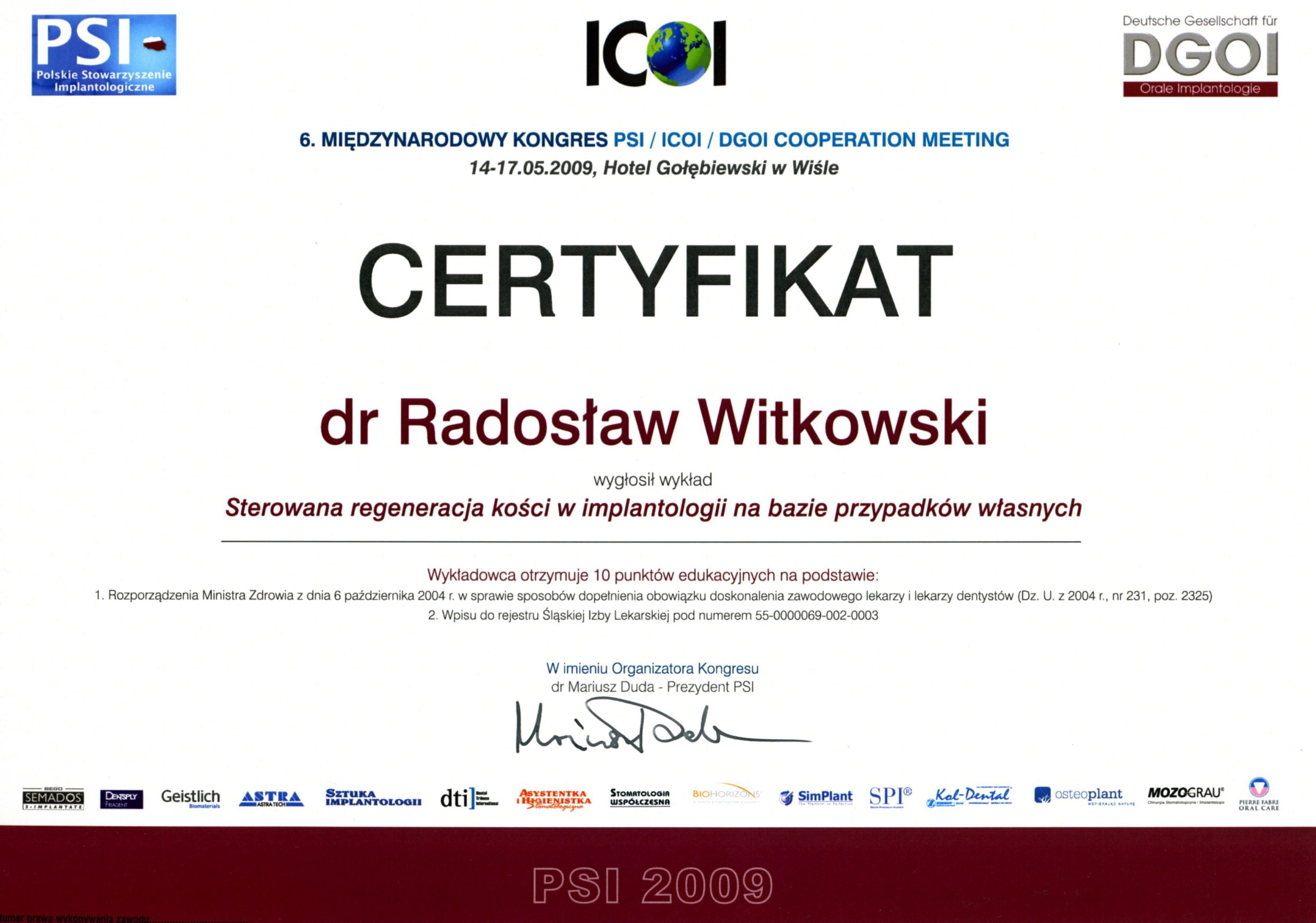 Radosław Witkowski certyfikat 75