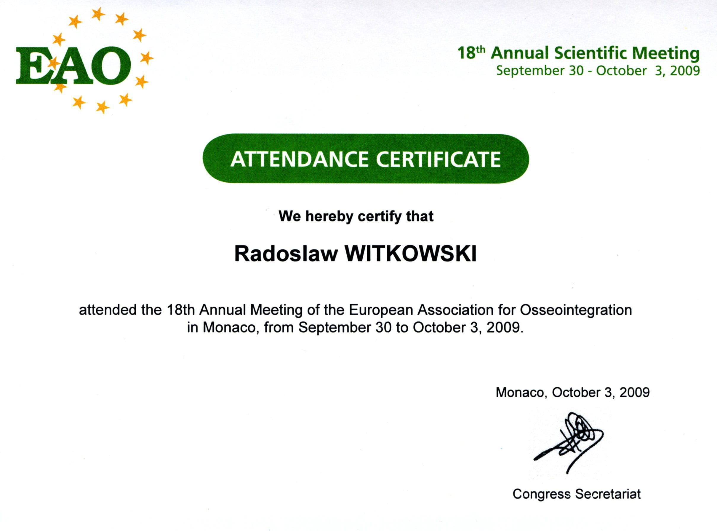 Radosław Witkowski certyfikat 77