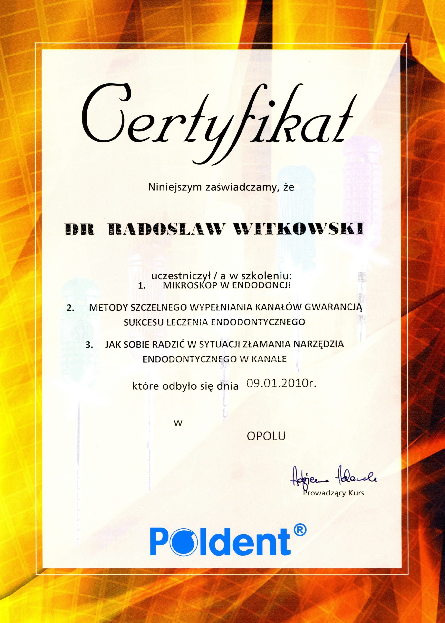Radosław Witkowski certyfikat 79