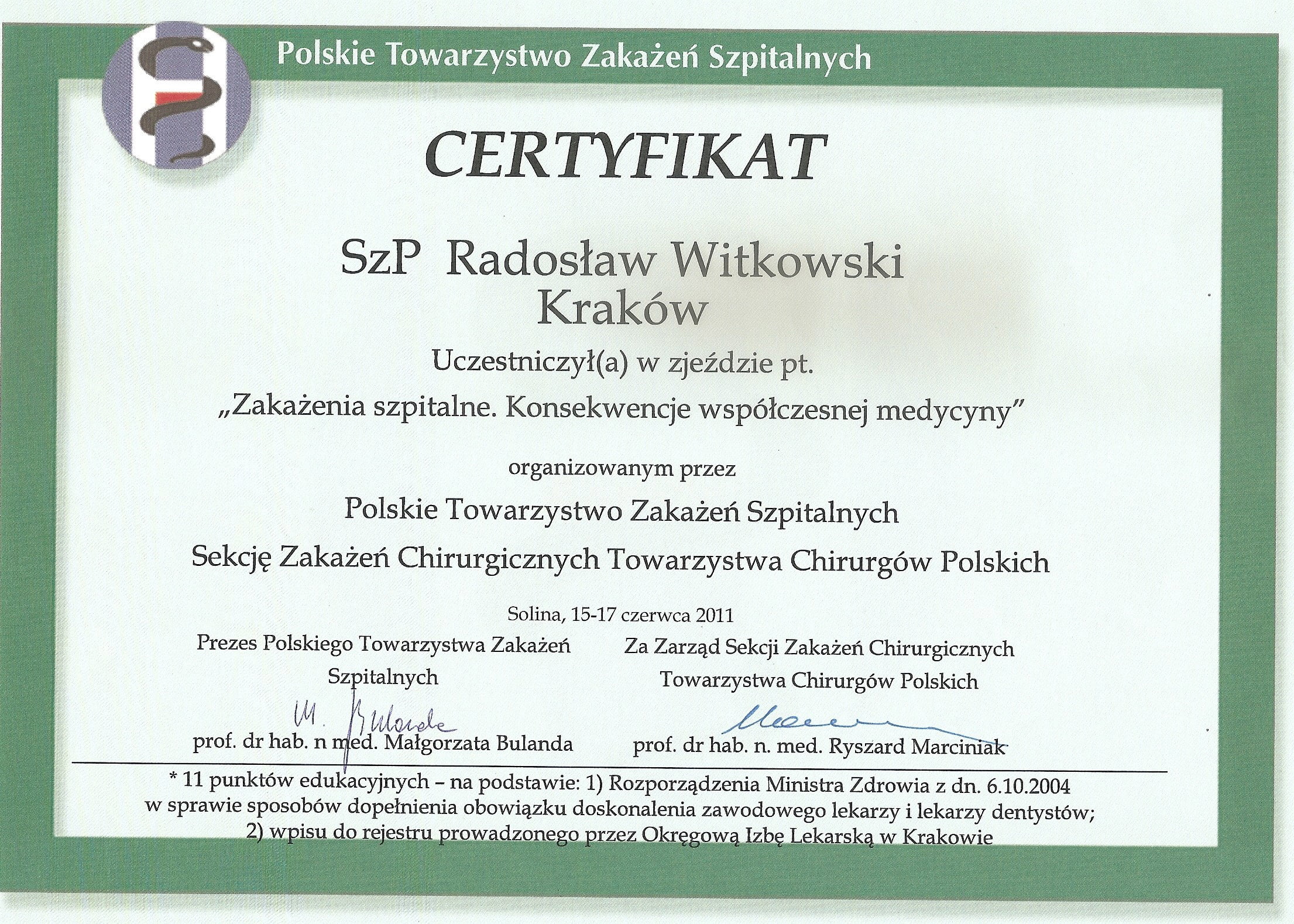 Radosław Witkowski certyfikat 89