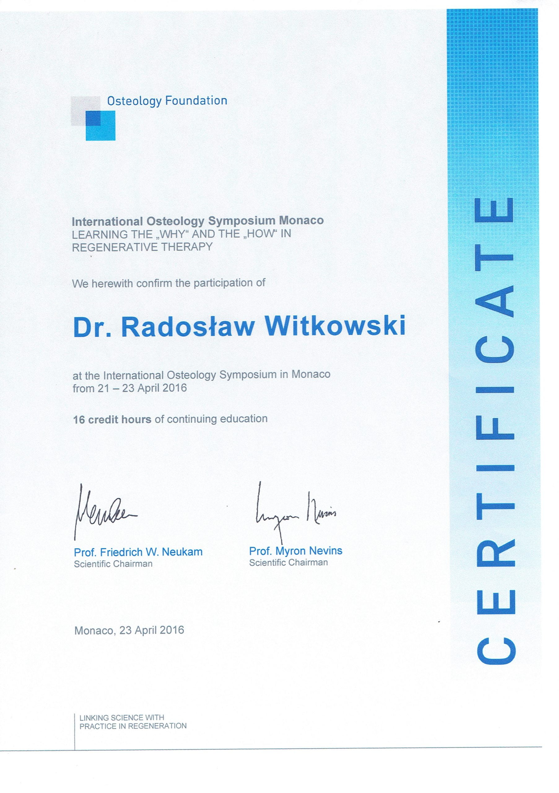 Radosław Witkowski certyfikat 109