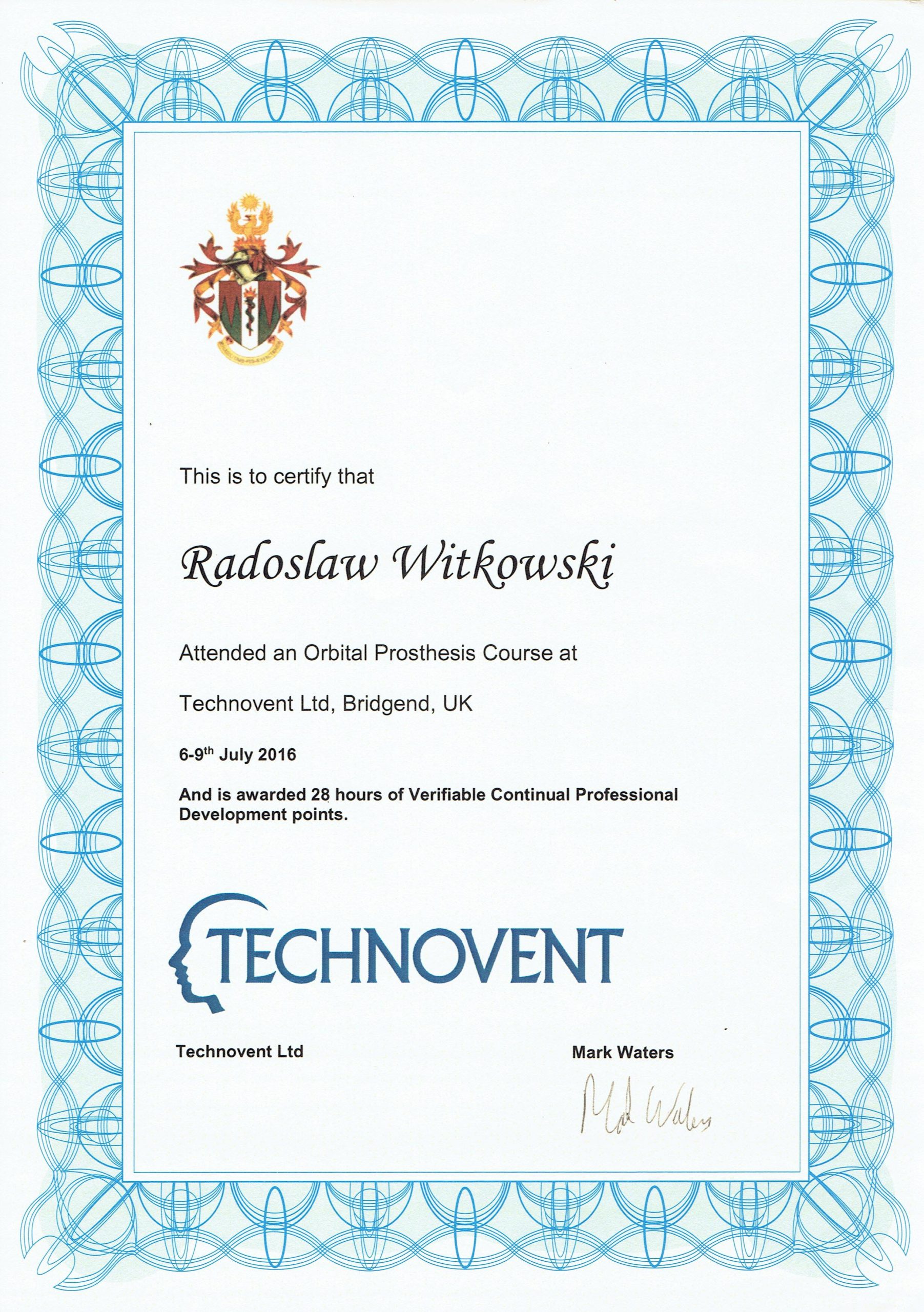 Radosław Witkowski certyfikat 110