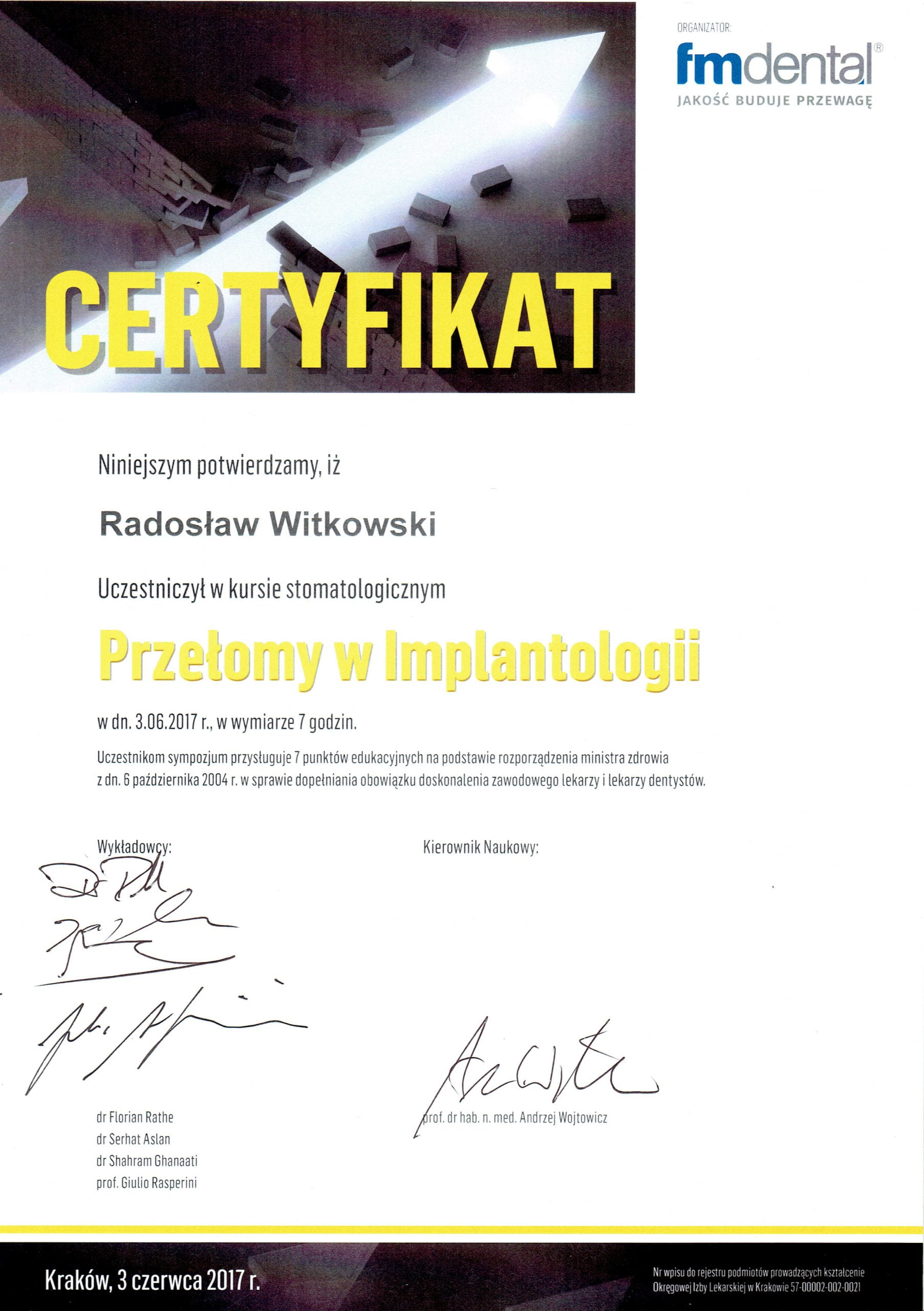 Radosław Witkowski certyfikat 114