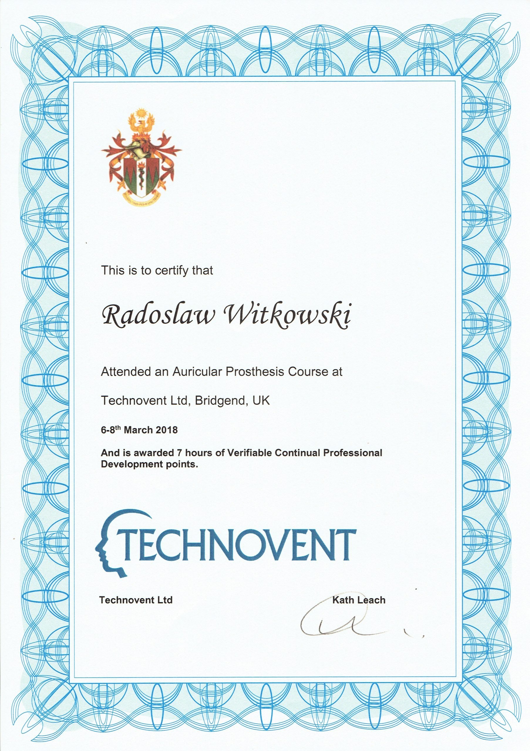 Radosław Witkowski certyfikat 116