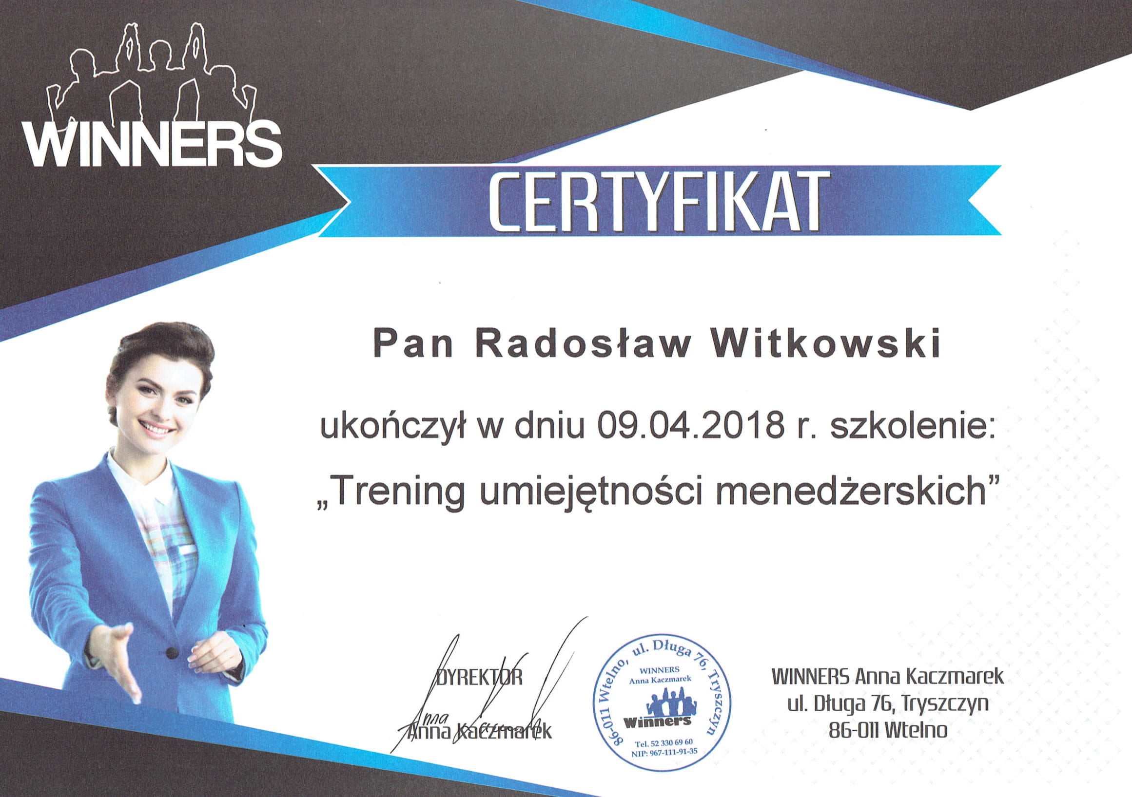Radosław Witkowski certyfikat 117