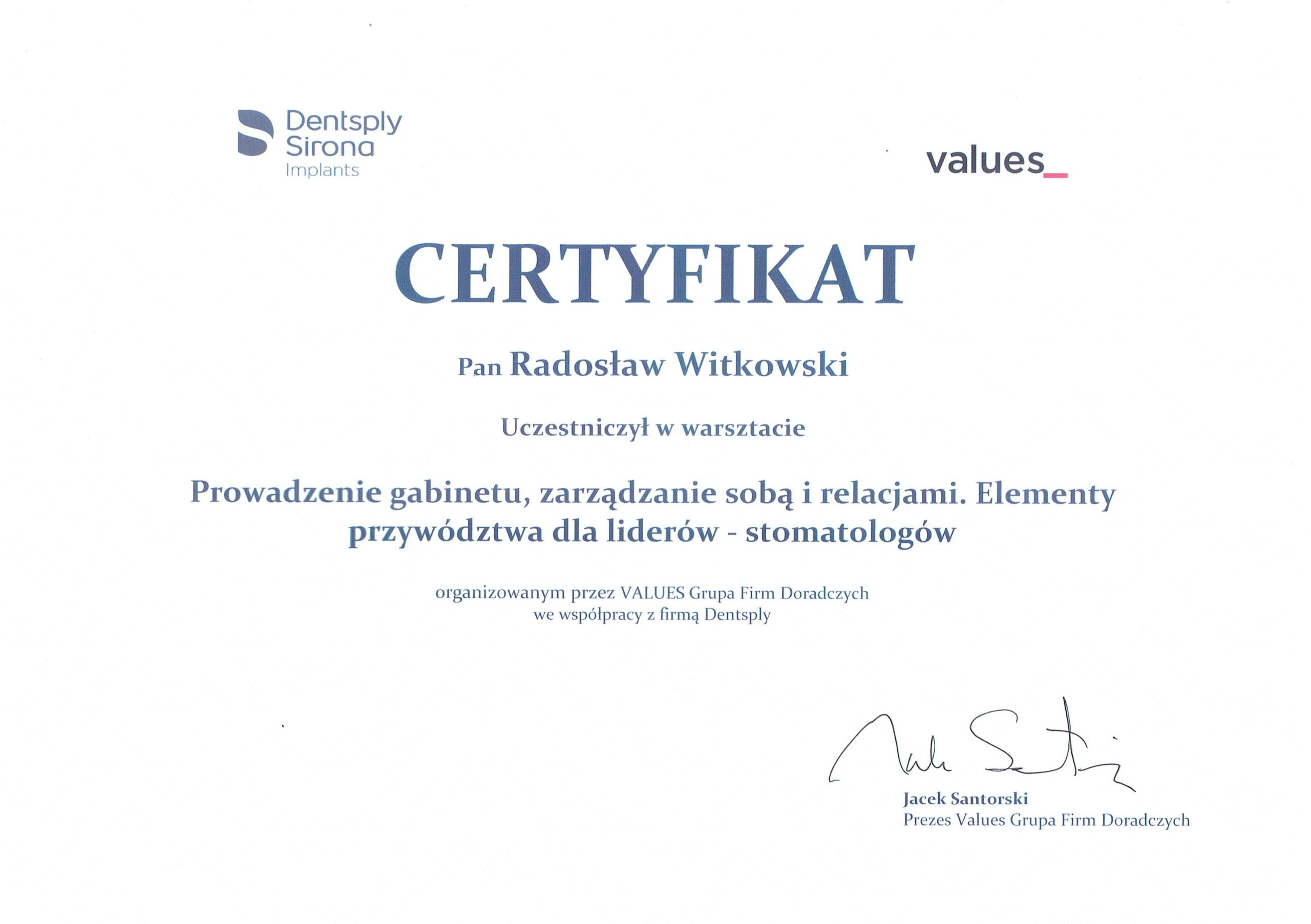 Radosław Witkowski certyfikat 120