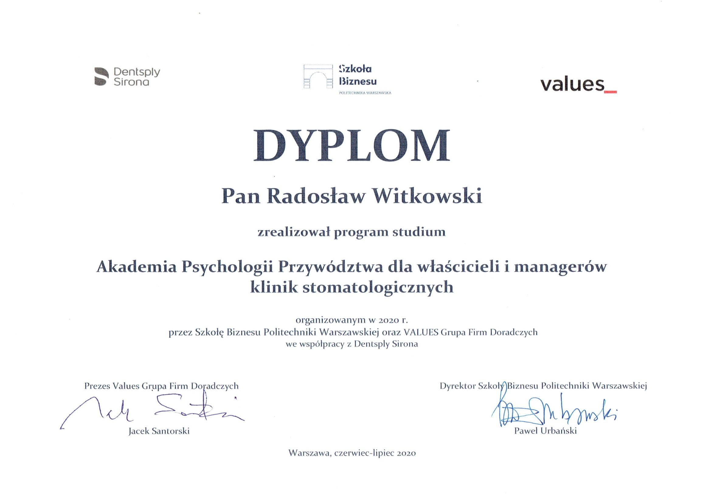 Radosław Witkowski certyfikat 127