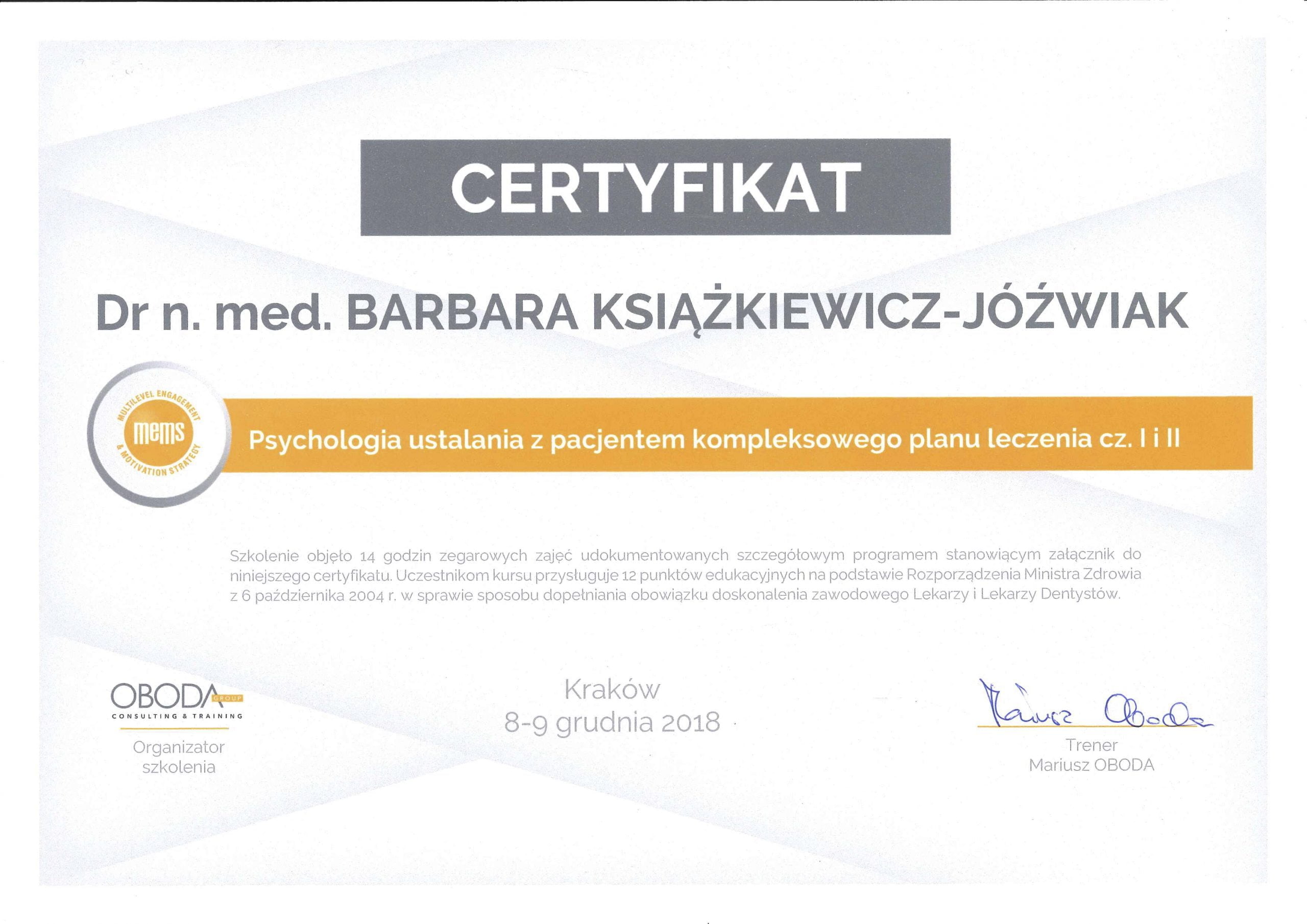 Barbara Książkiewicz-Jóźwiak certyfikat 5