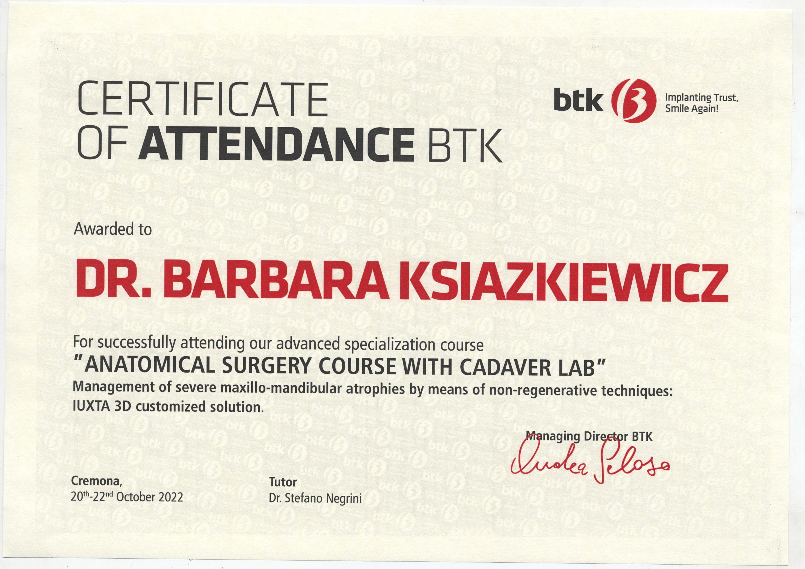 Barbara Książkiewicz-Jóźwiak certyfikat 7