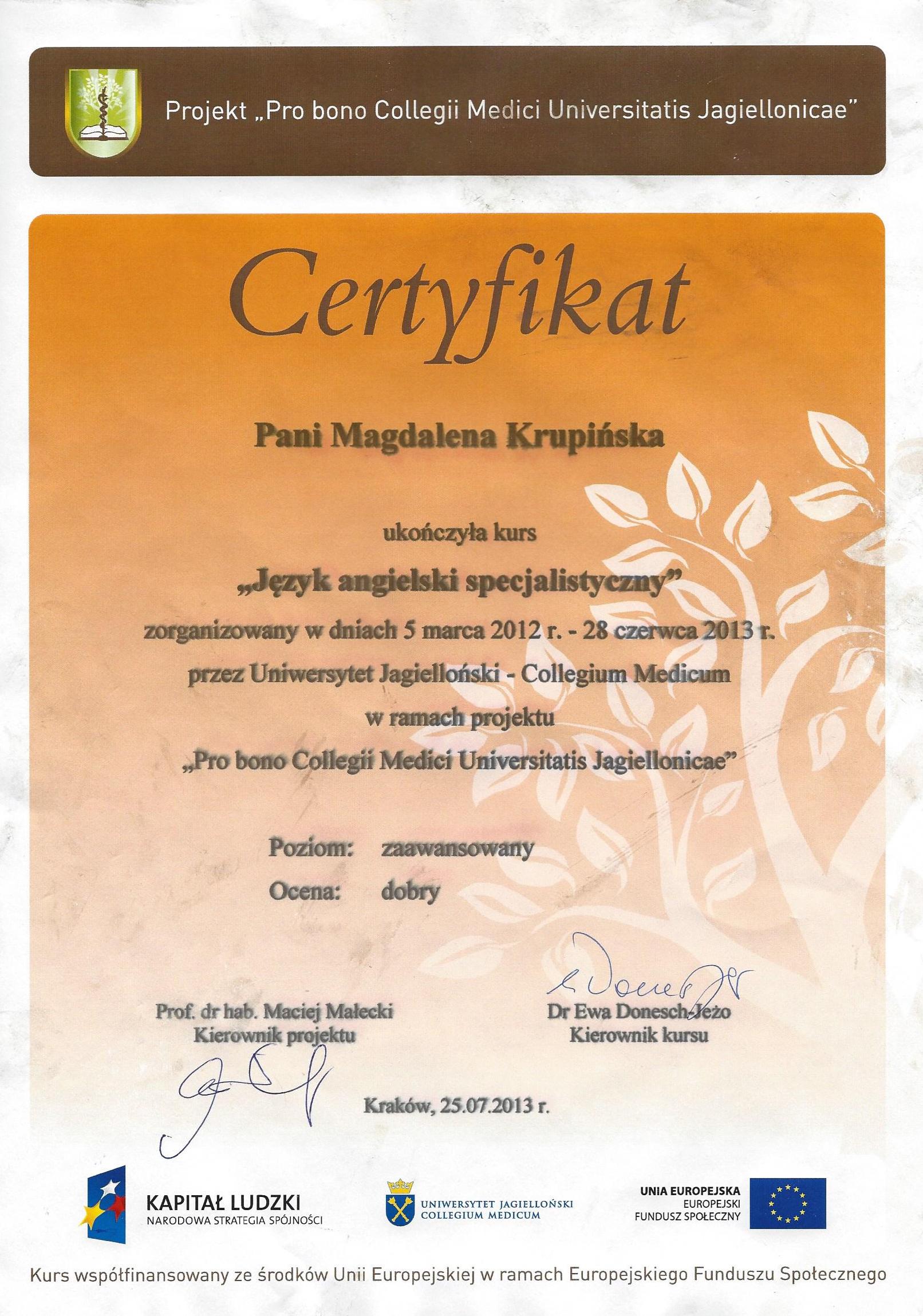 Magdalena Krupińska certyfikat 36