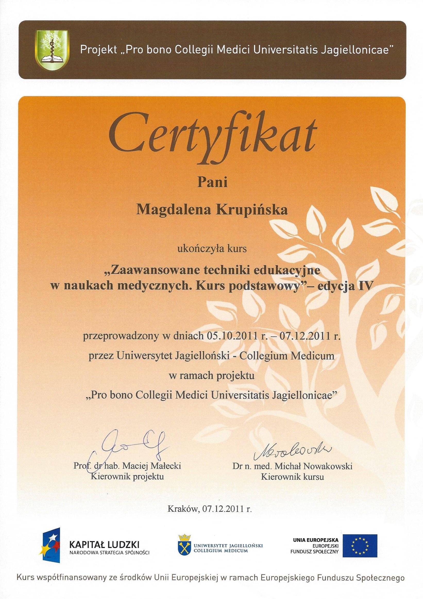 Magdalena Krupińska certyfikat 41