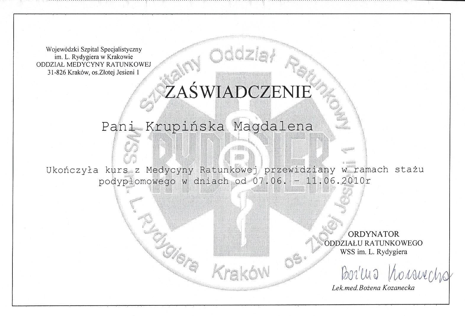 Magdalena Krupińska certyfikat 45