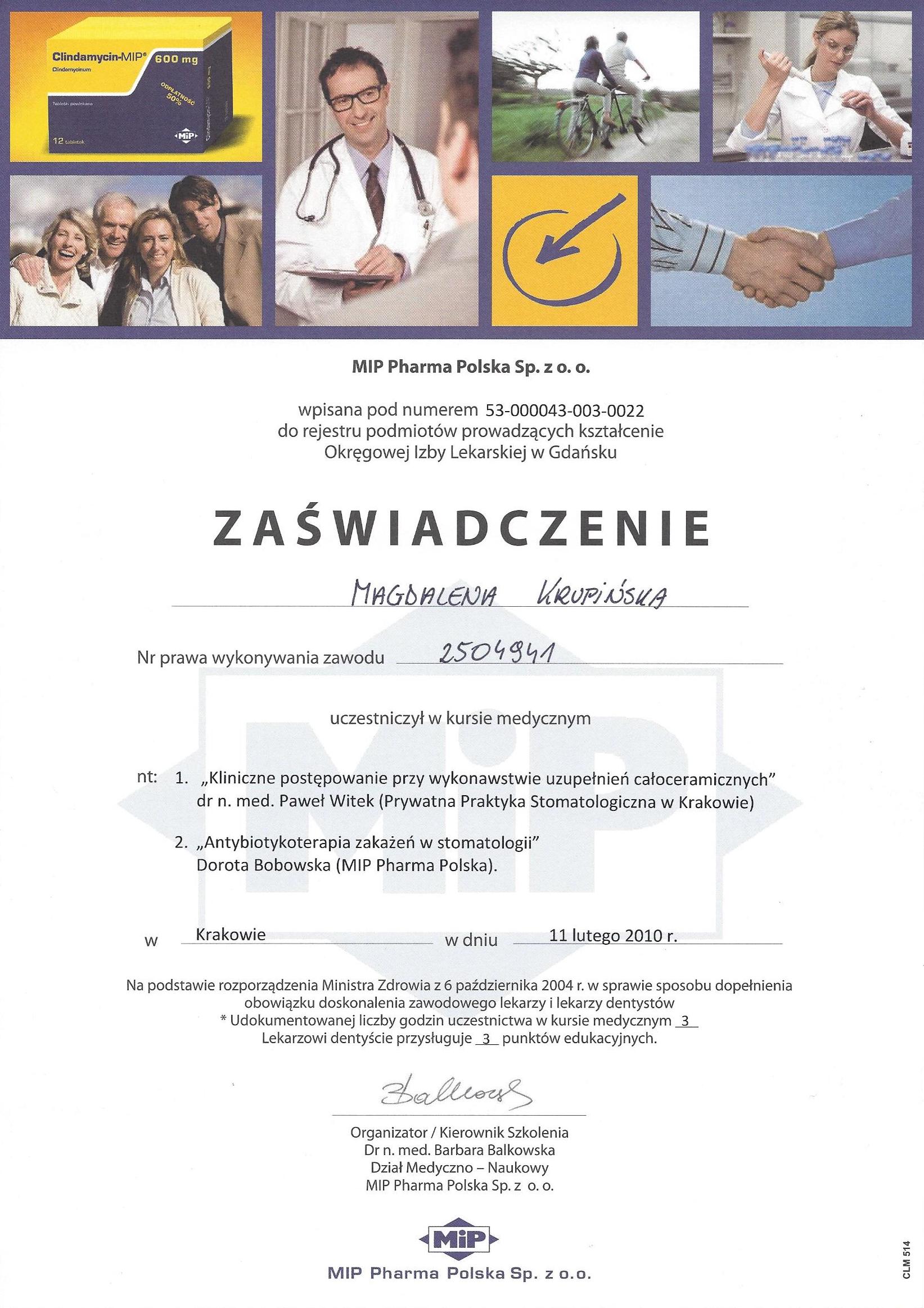 Magdalena Krupińska certyfikat 46