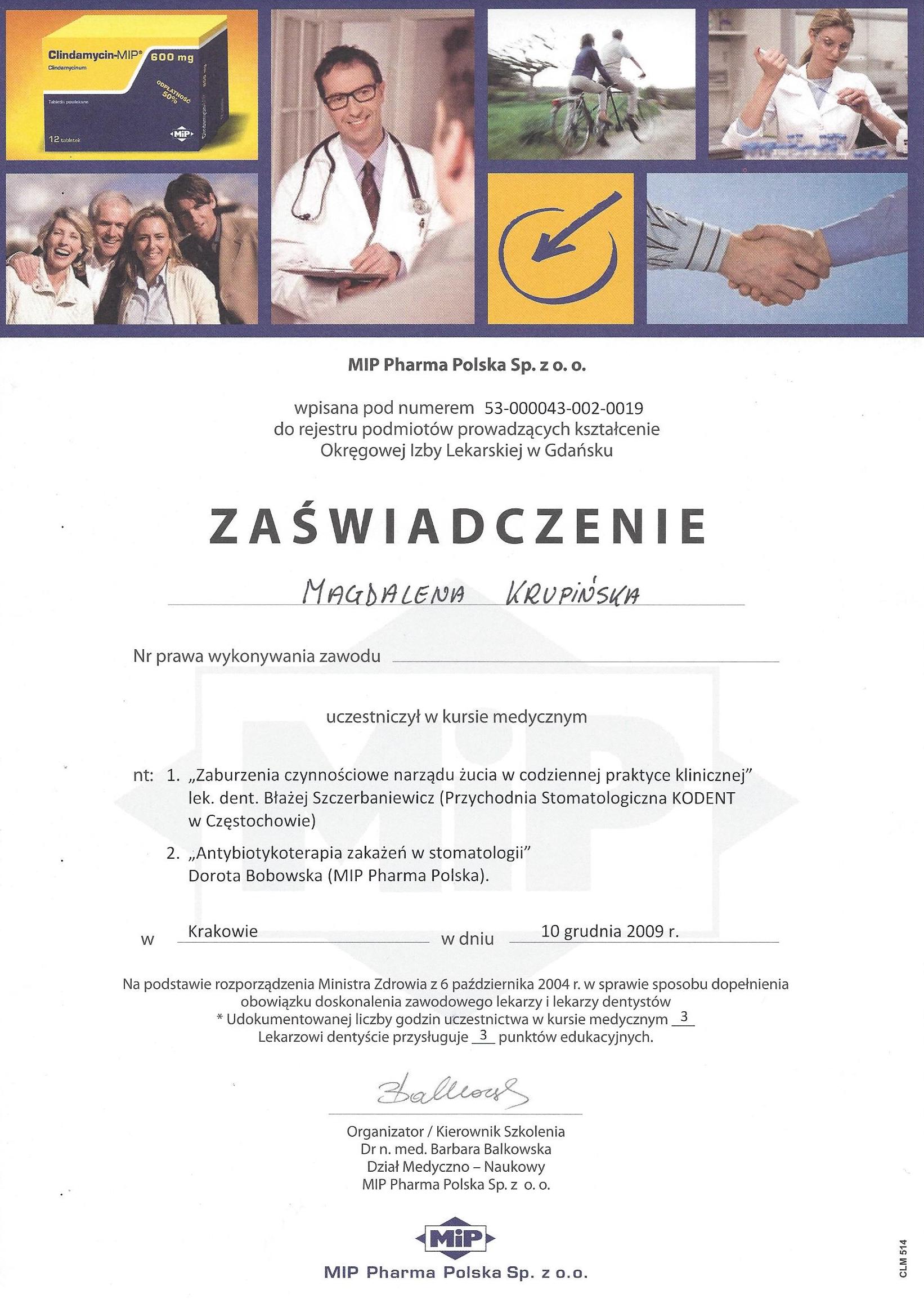 Magdalena Krupińska certyfikat 47