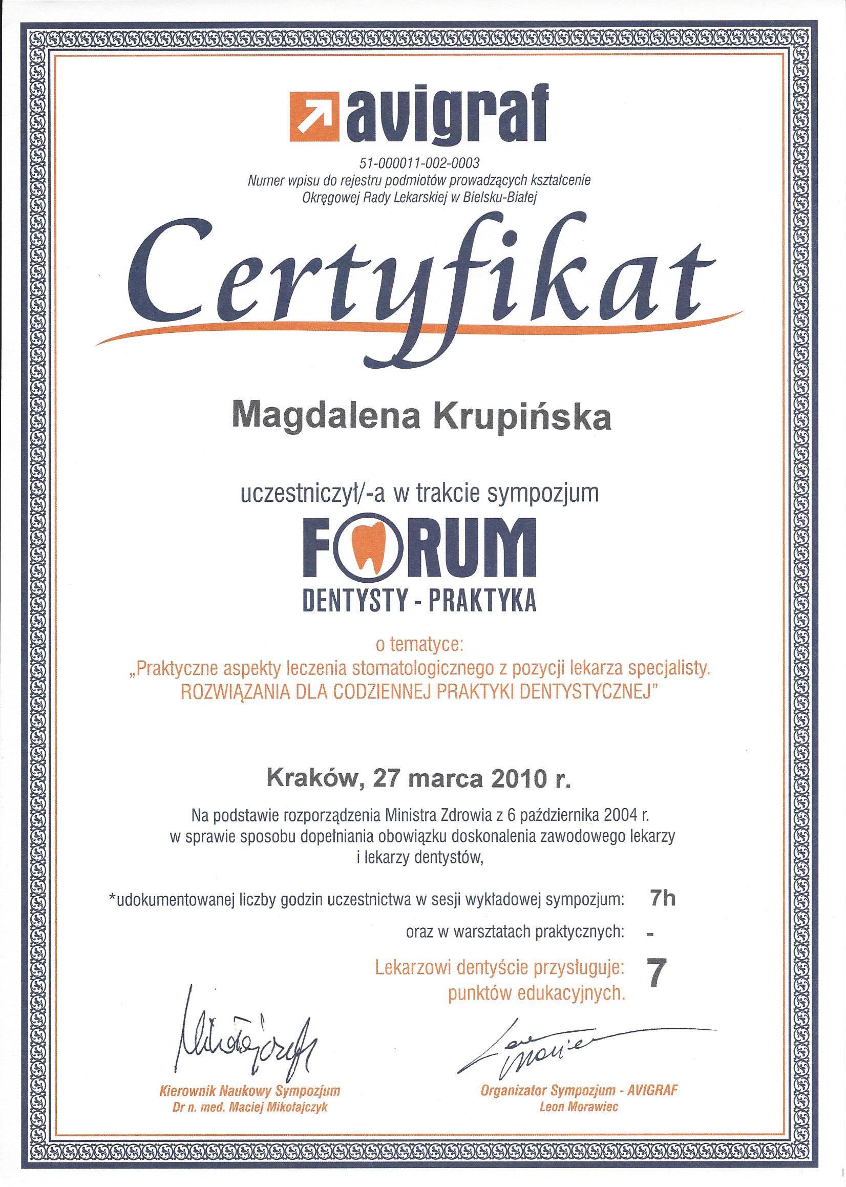 Magdalena Krupińska certyfikat 49