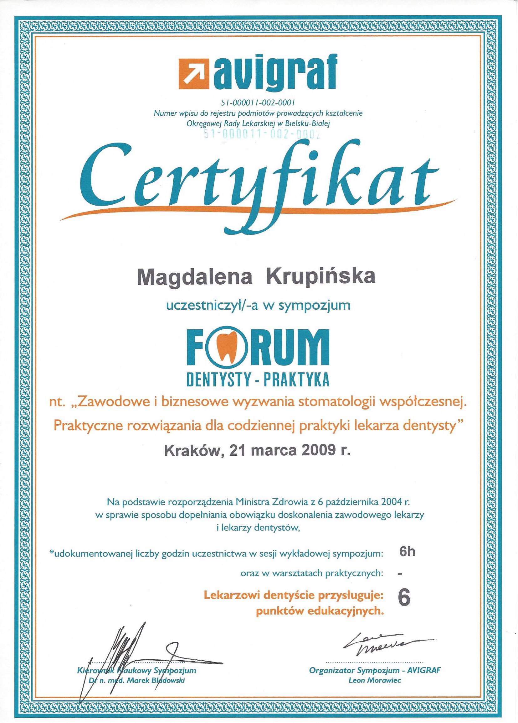 Magdalena Krupińska certyfikat 50