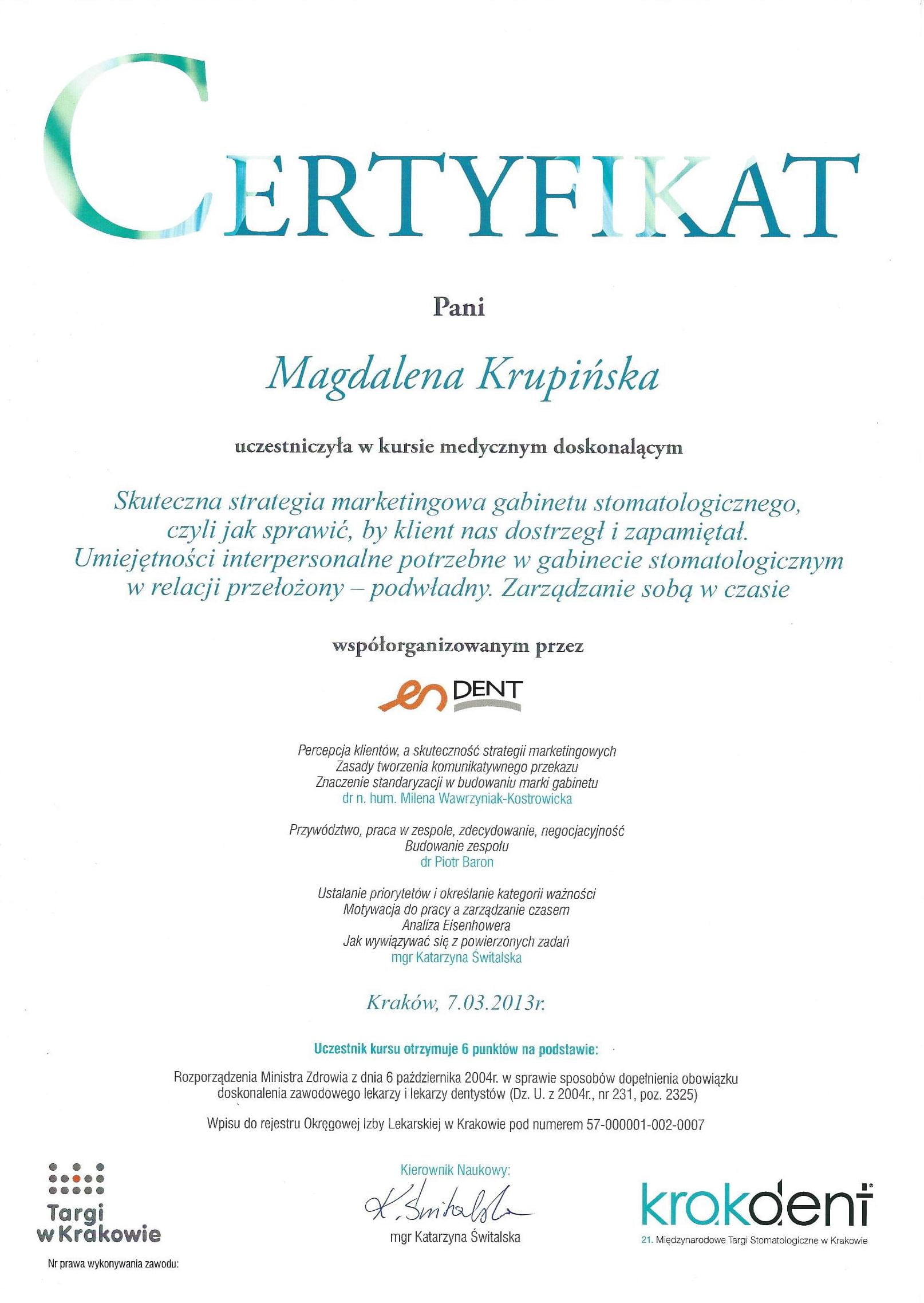 Magdalena Krupińska certyfikat 51