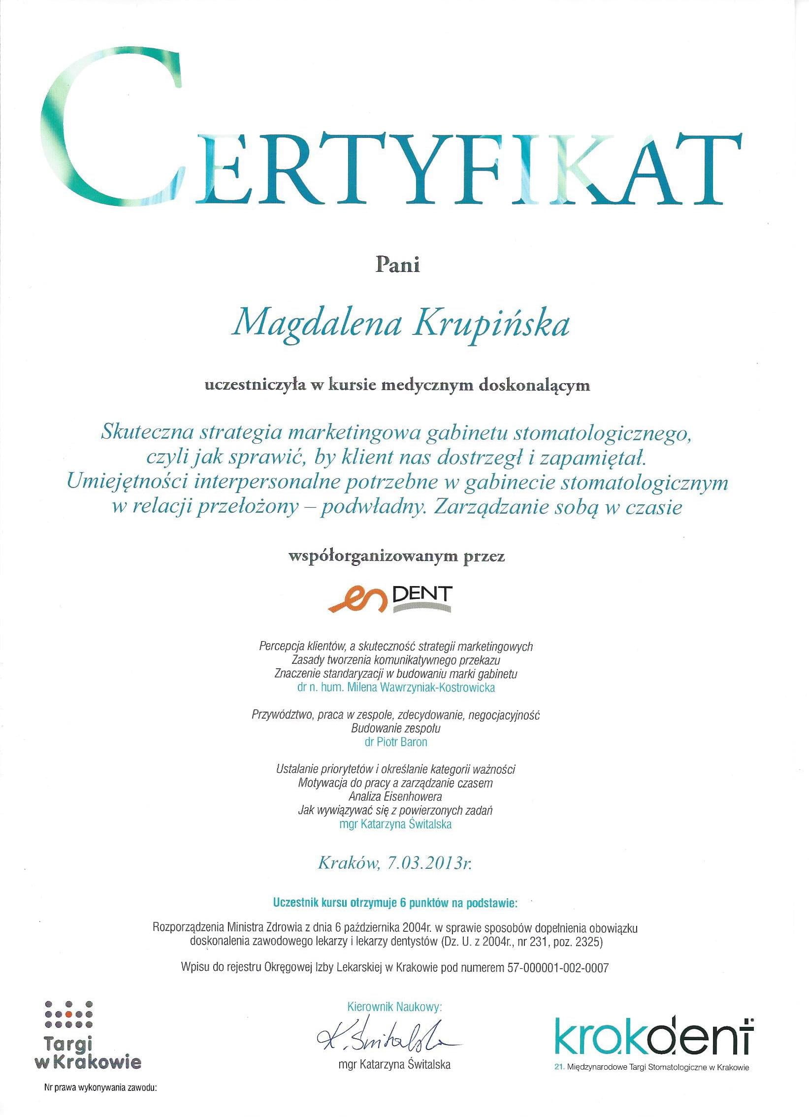 Magdalena Krupińska certyfikat 53