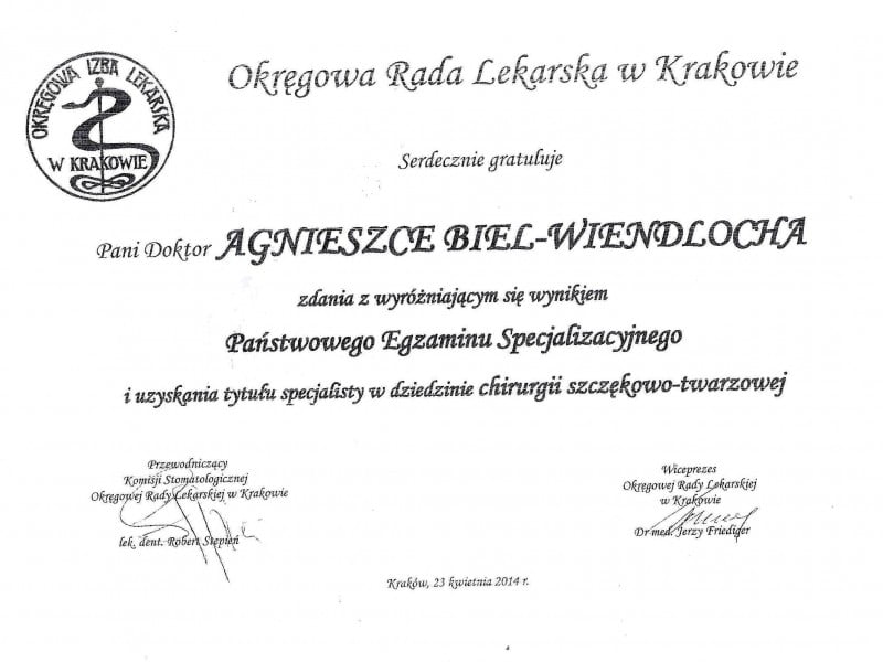 Agnieszka Biel-Wiendlocha certyfikat 2